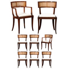 Exquisite Set of Twelve Klismos Cane Dining Chairs by Baker, circa 1958