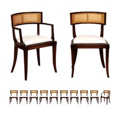 Exquisite Set of Twelve Klismos Cane Dining Chairs by Baker, circa 1958