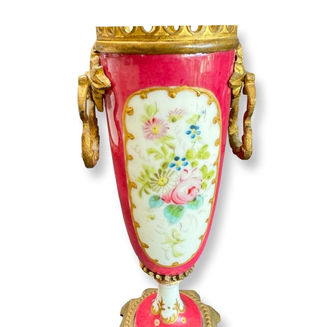 Bronze Exquisite Sèvres Porcelain Vase with Hand-Painted Decor, France, 19th Century For Sale