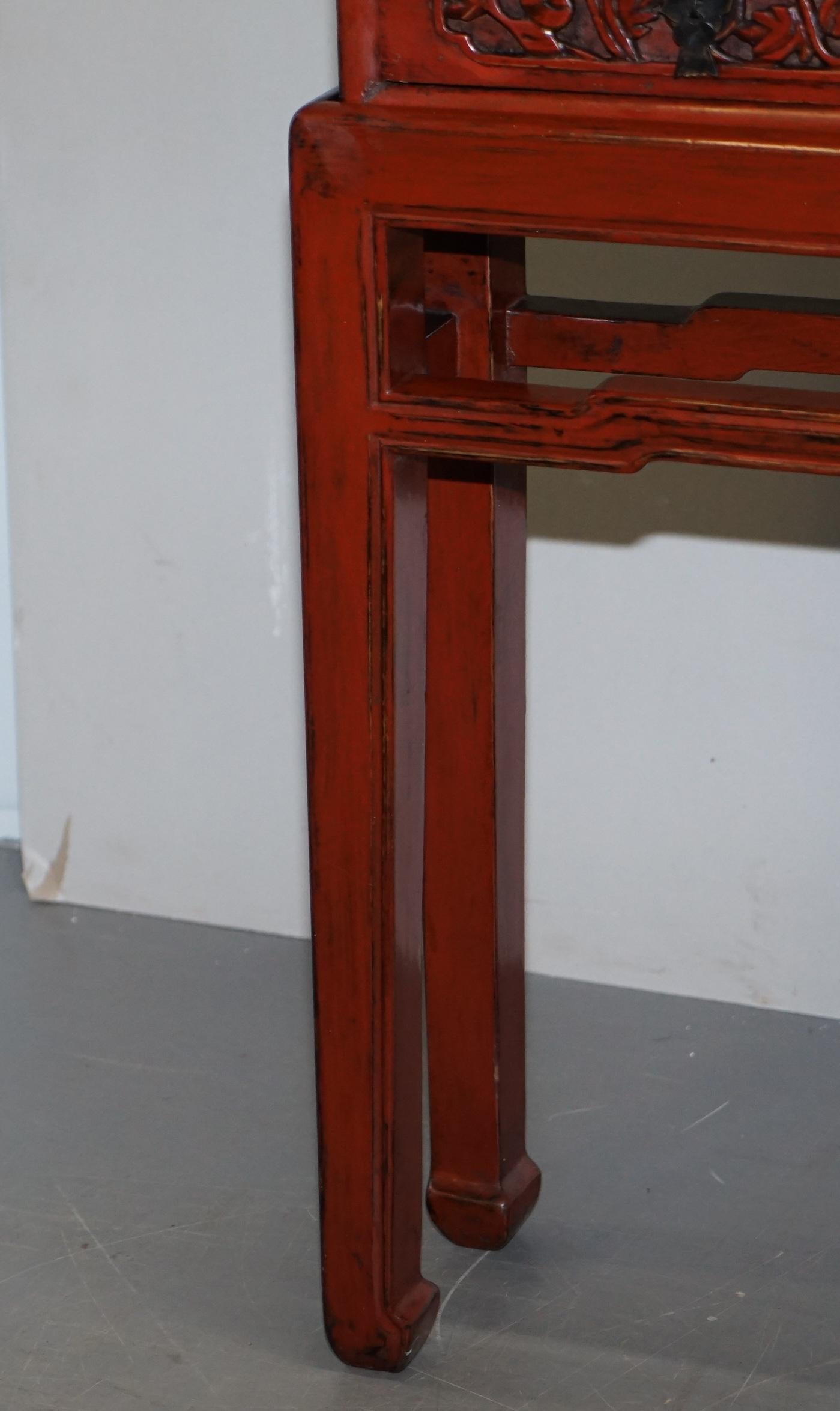 Rare & Exquisite Antique 19th Century Chinese Red Lacquer Cabinet on Stand For Sale 10