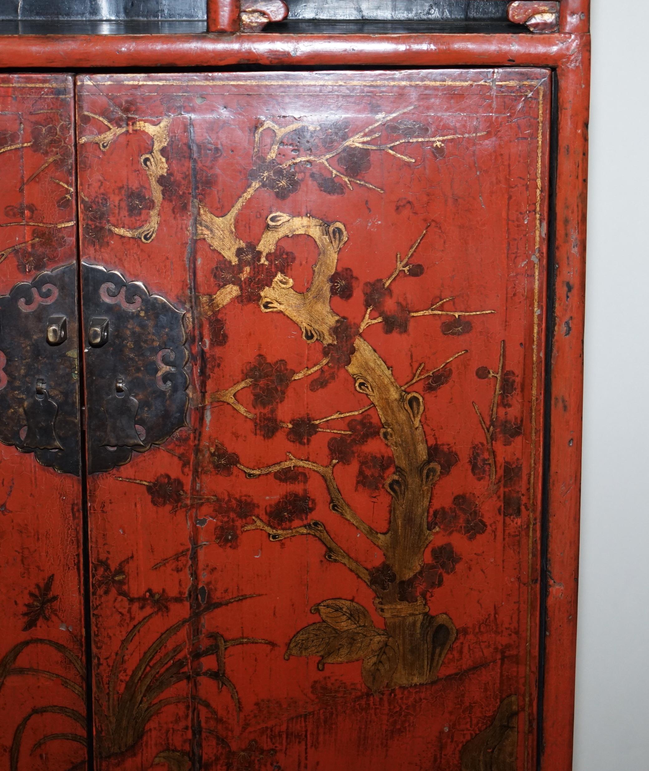 Rare & Exquisite Antique 19th Century Chinese Red Lacquer Cabinet on Stand For Sale 2