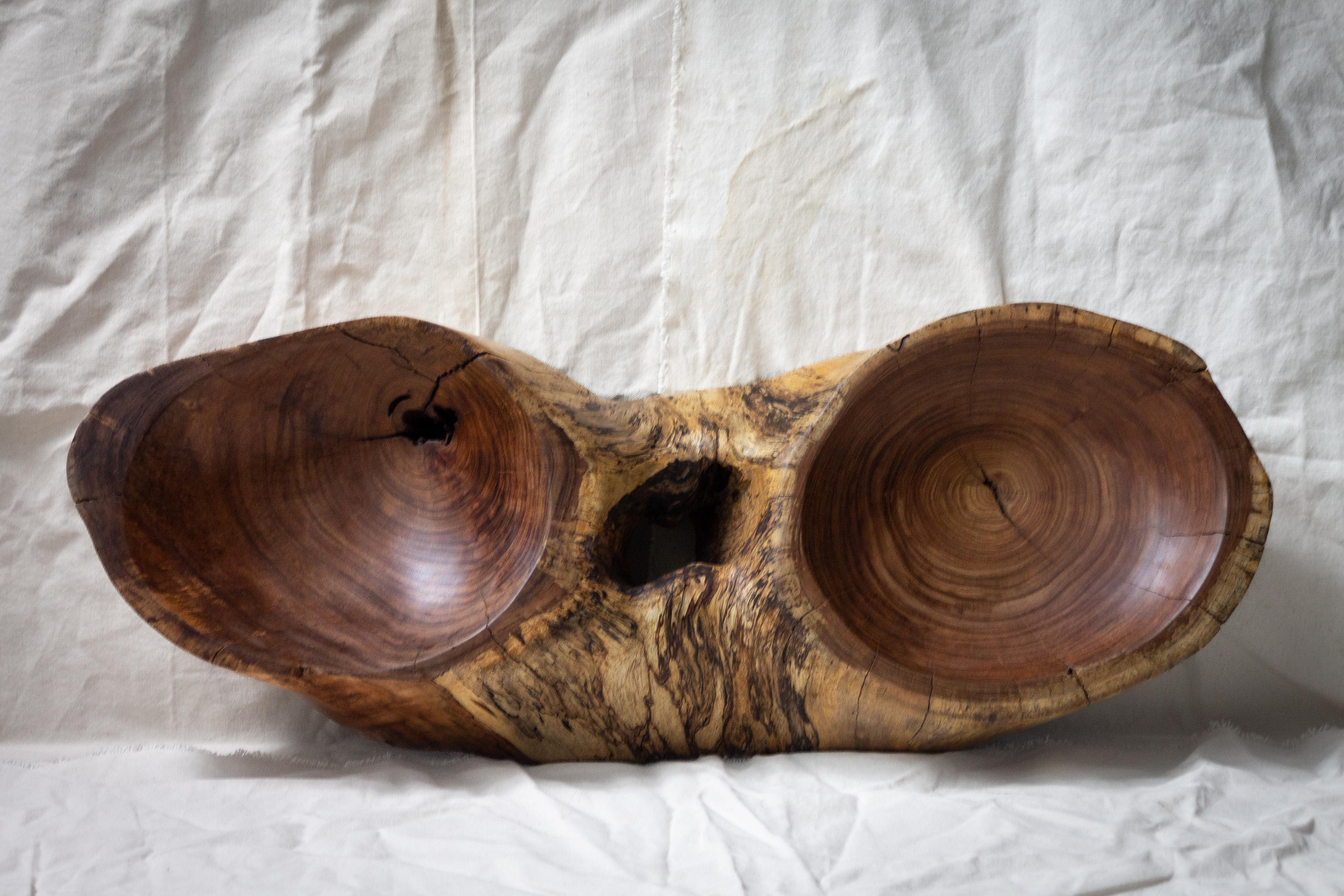 Hand-Carved Exquisite siamese bowl in salvaged tzalam wood  For Sale