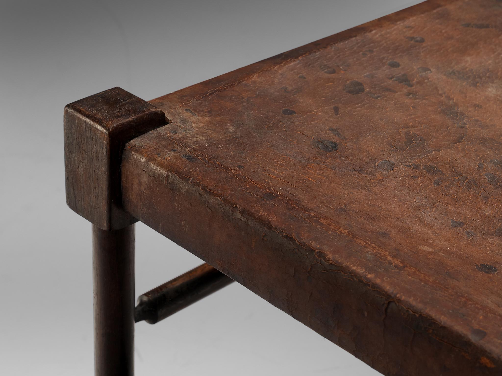 Mid-Century Modern Brazilian Side Chair in Original Patinated Leather and Stained Wood