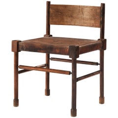 Exquisite Side Chair in Original Patinated Leather and Stained Wood