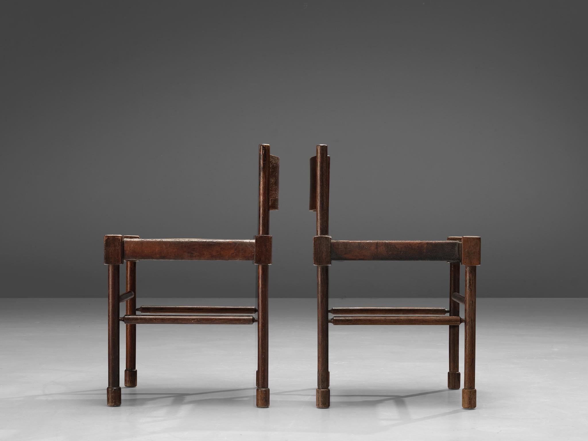 Side Chairs in Original Patinated Leather and Stained Wood 2