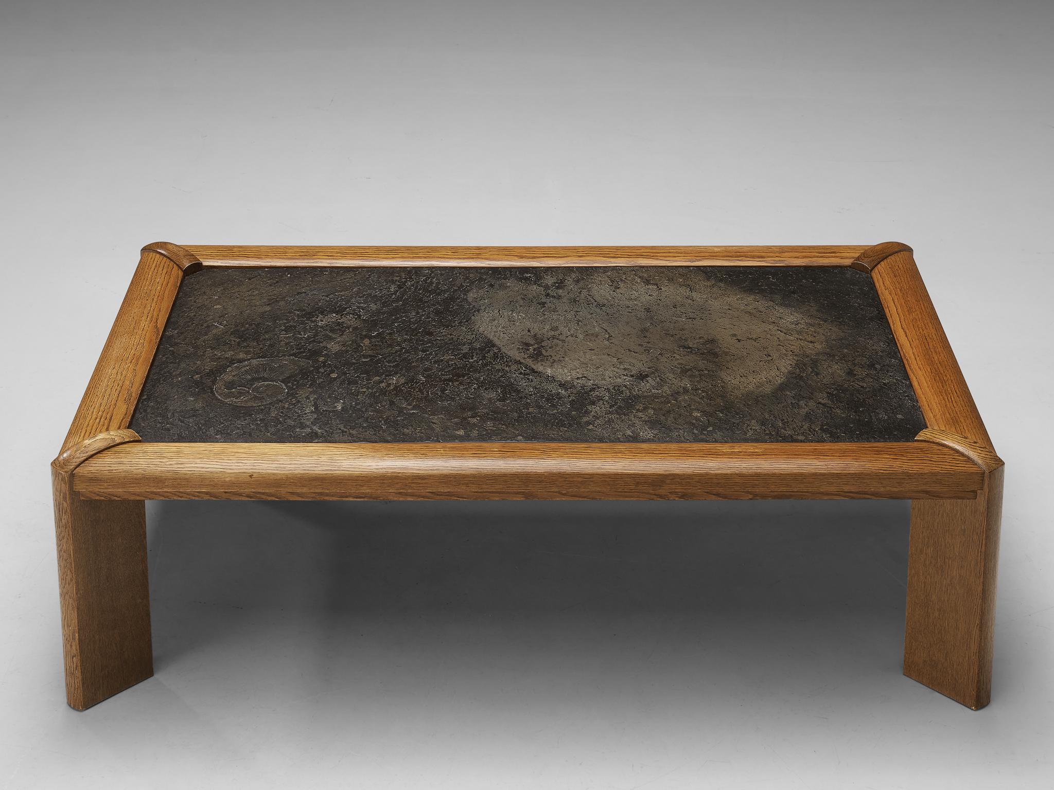 Exquisite Side Table in Fossil Stone and Oak 1