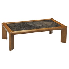 Exquisite Side Table in Fossil Stone and Oak