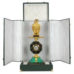 Exquisite Silver and Malachite Clock Falcon Statue: A Gift From Saudi Arabian Ro