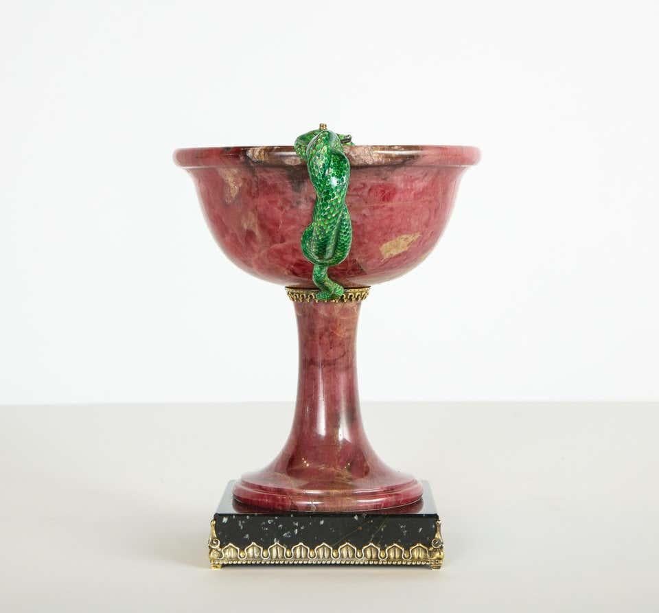 Exquisite Silver, Marble, and Diamond Mounted Rhodonite Bowl with Snake Handles 8