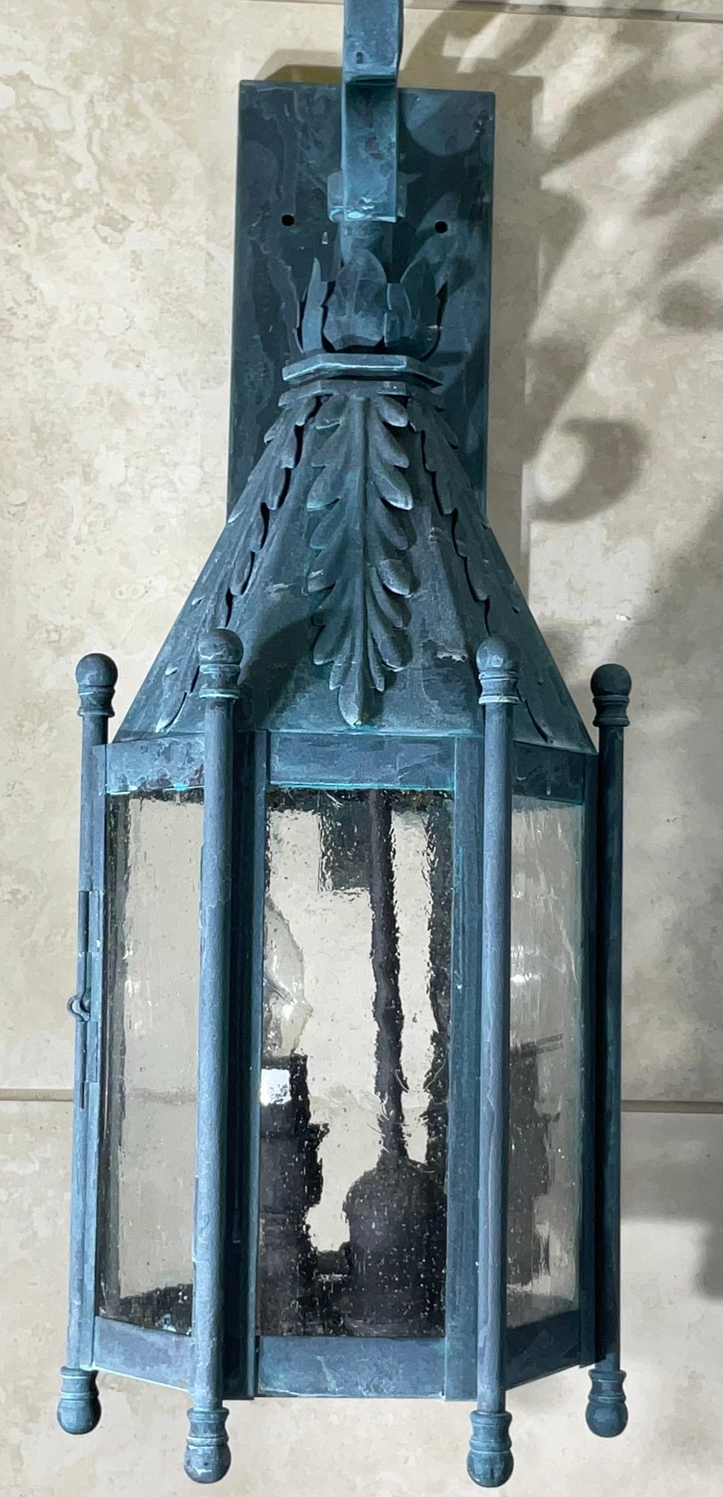 Exquisite Single Iron Wall Lantern - A Timeless Architectural Accent In Good Condition For Sale In Delray Beach, FL