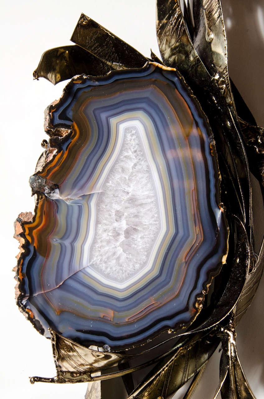 Mid-Century Modern Exquisite Sliced Cerulean Blue Crystal Geode Wall Sculpture by Marc D'Haenens For Sale