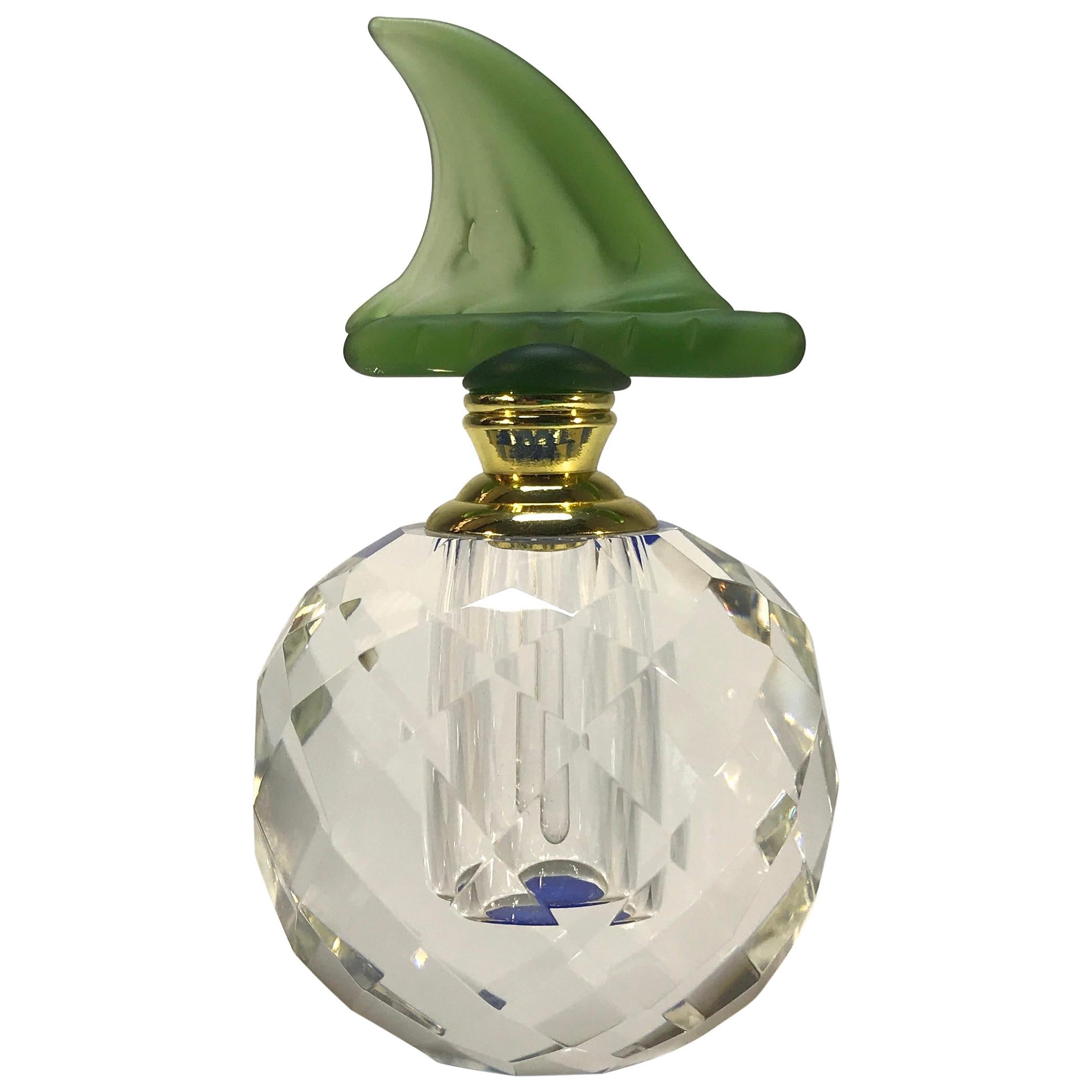 Exquisite Soft Moss Green Páte-de-Verre, Faceted Crystal Perfume Bottle