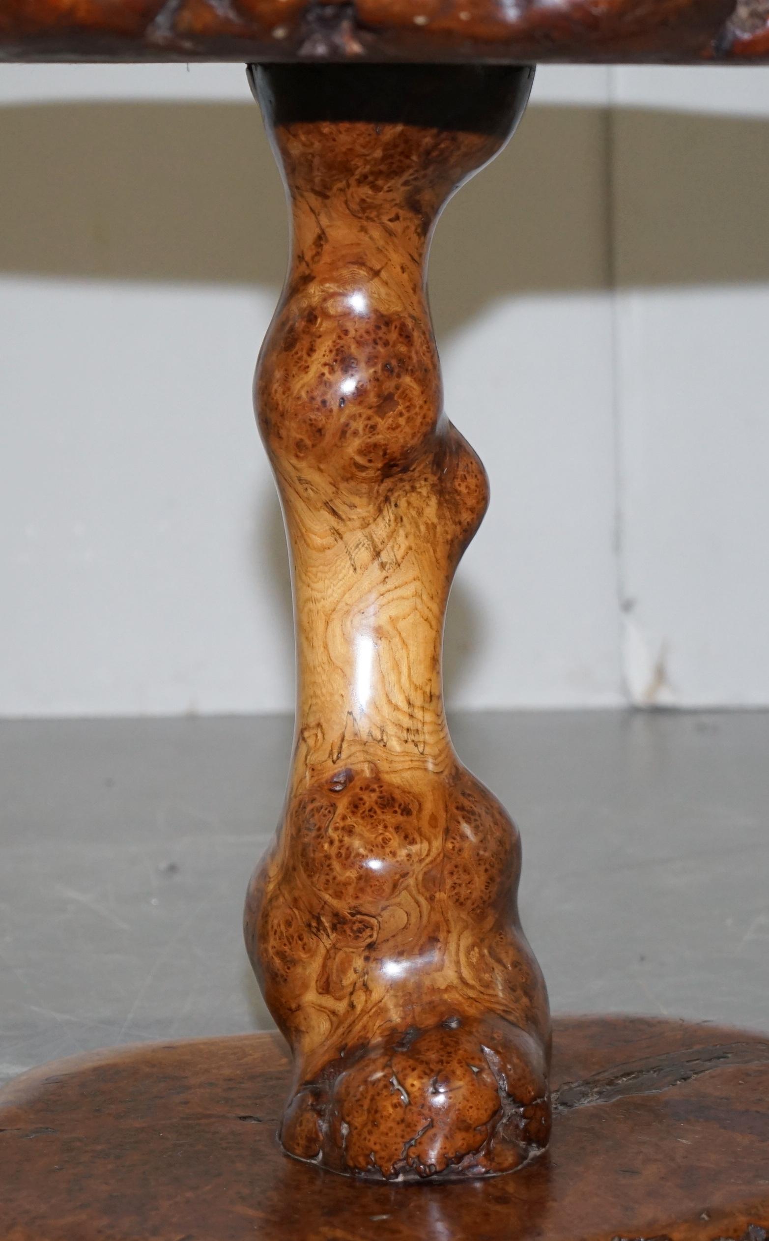 Exquisite Solid Burr Walnut Handcrafted by Nature Side End Lamp Wind Table For Sale 2