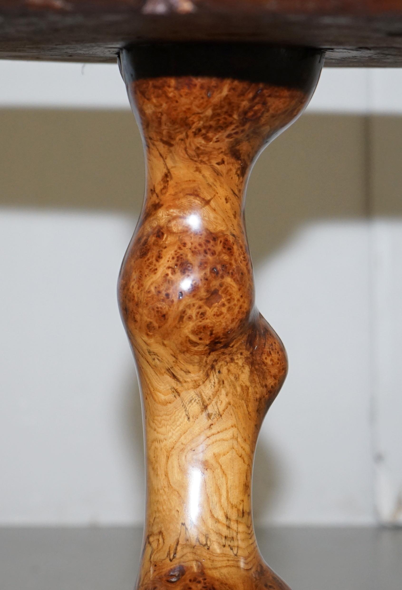 Exquisite Solid Burr Walnut Handcrafted by Nature Side End Lamp Wind Table For Sale 3