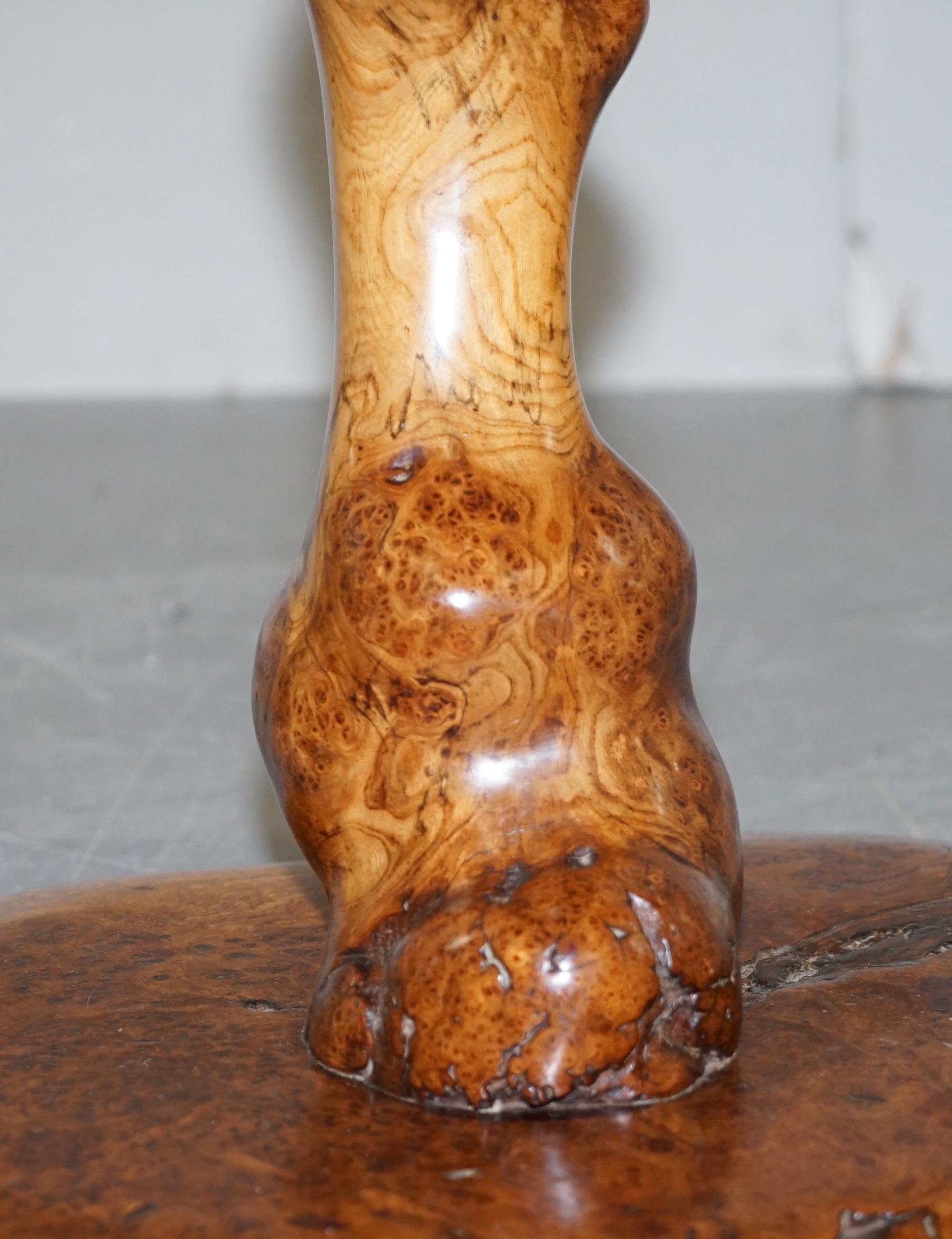 Exquisite Solid Burr Walnut Handcrafted by Nature Side End Lamp Wind Table For Sale 4