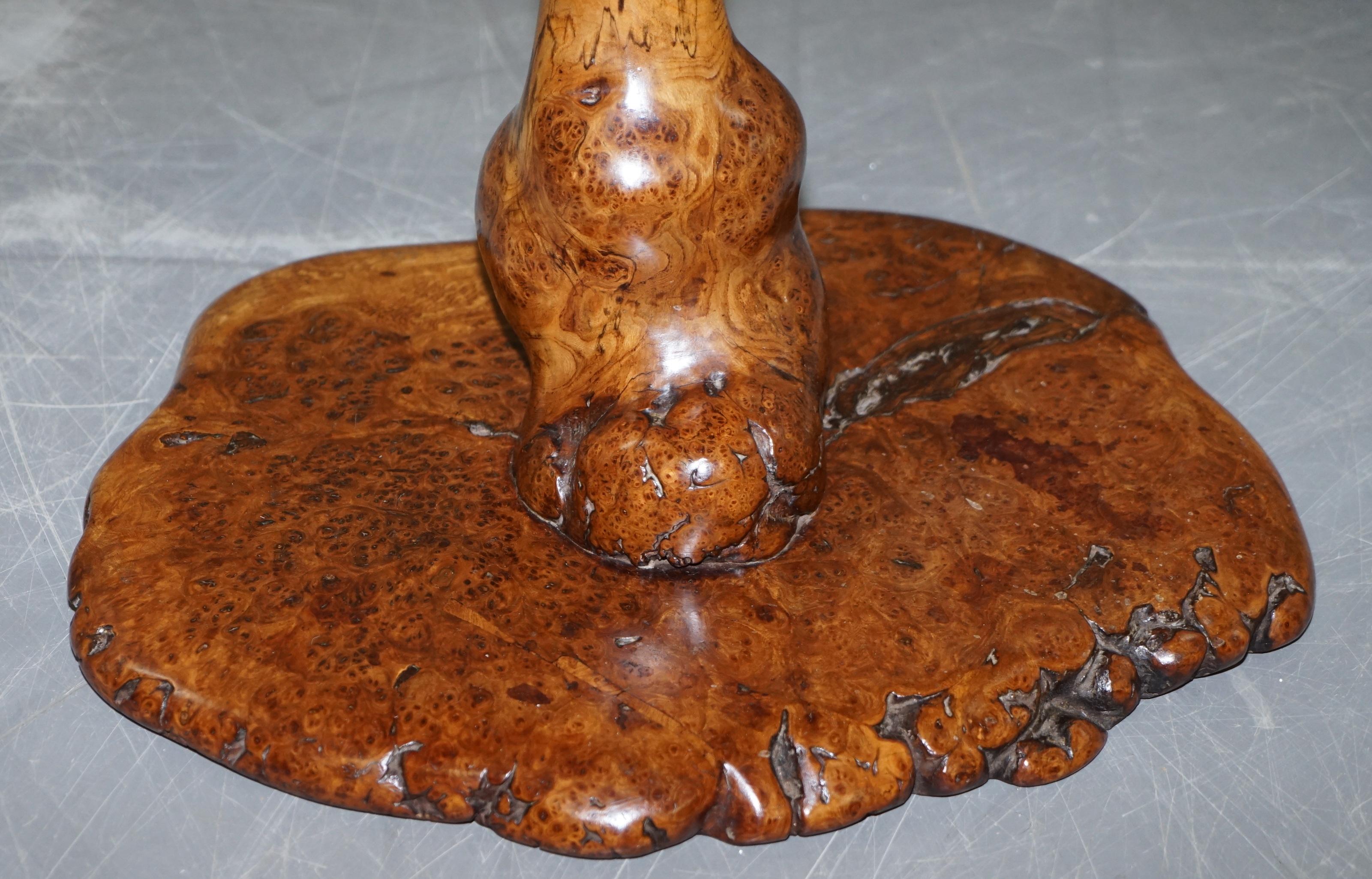 Exquisite Solid Burr Walnut Handcrafted by Nature Side End Lamp Wind Table For Sale 5