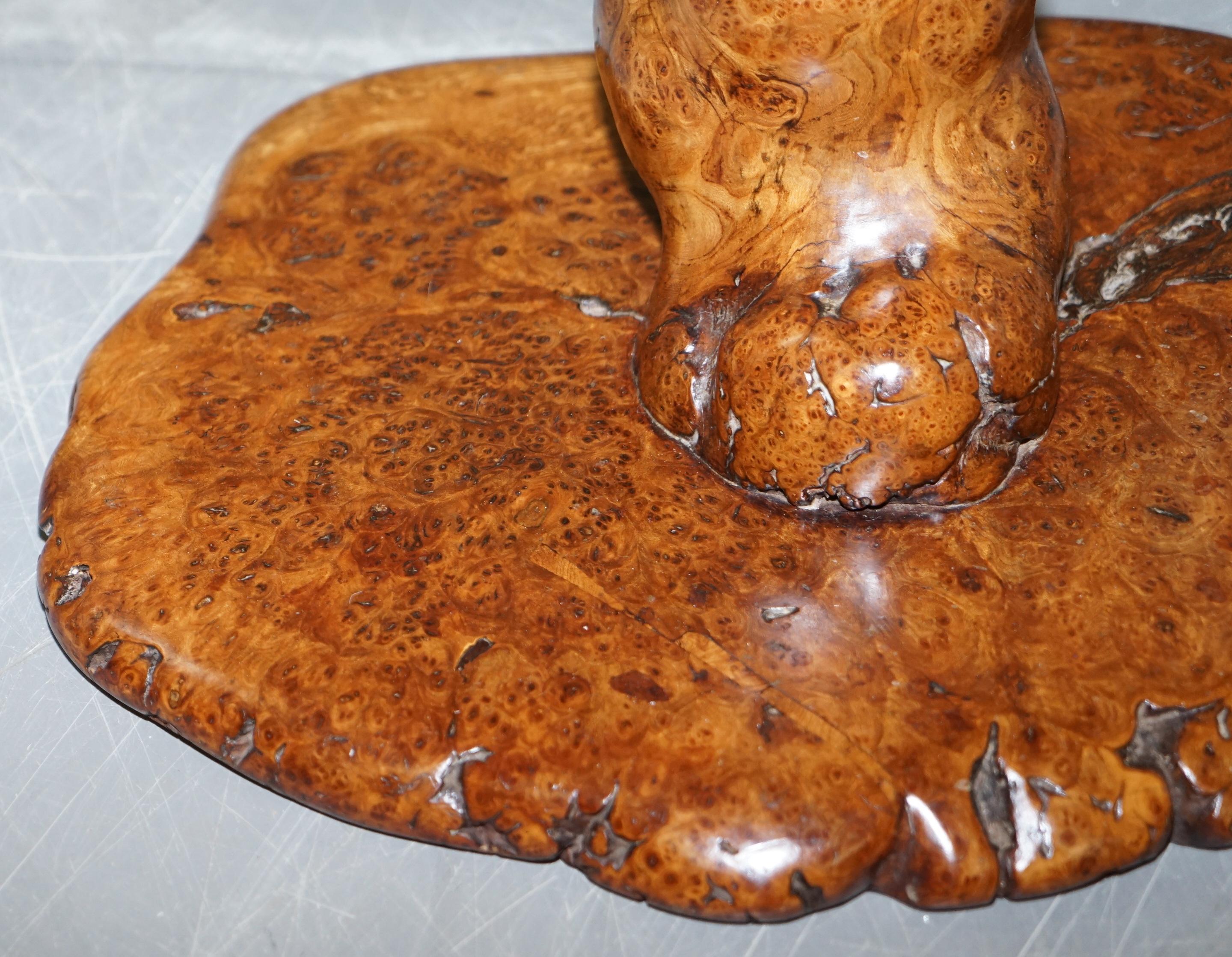 Exquisite Solid Burr Walnut Handcrafted by Nature Side End Lamp Wind Table For Sale 6