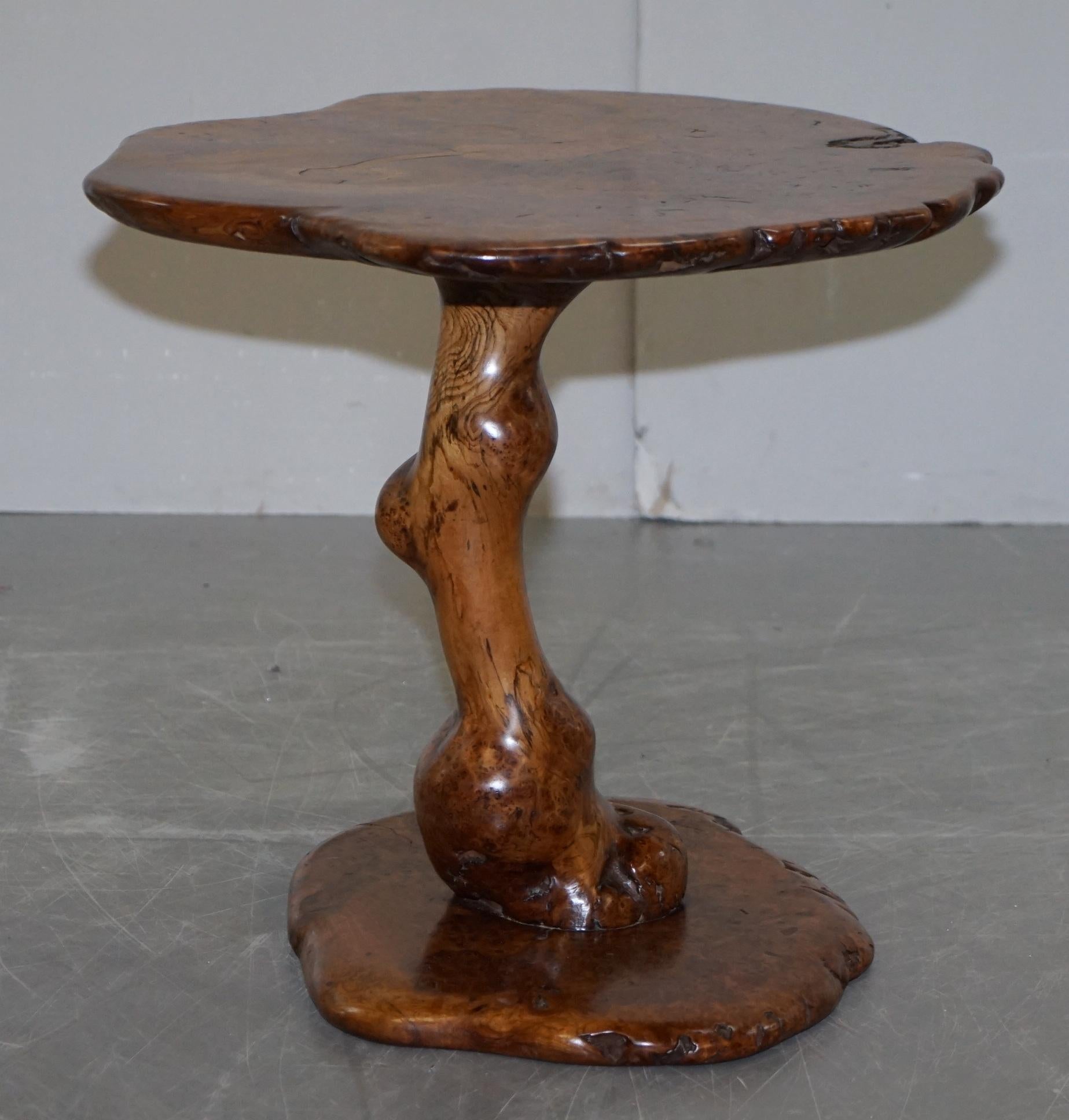 Exquisite Solid Burr Walnut Handcrafted by Nature Side End Lamp Wind Table For Sale 7