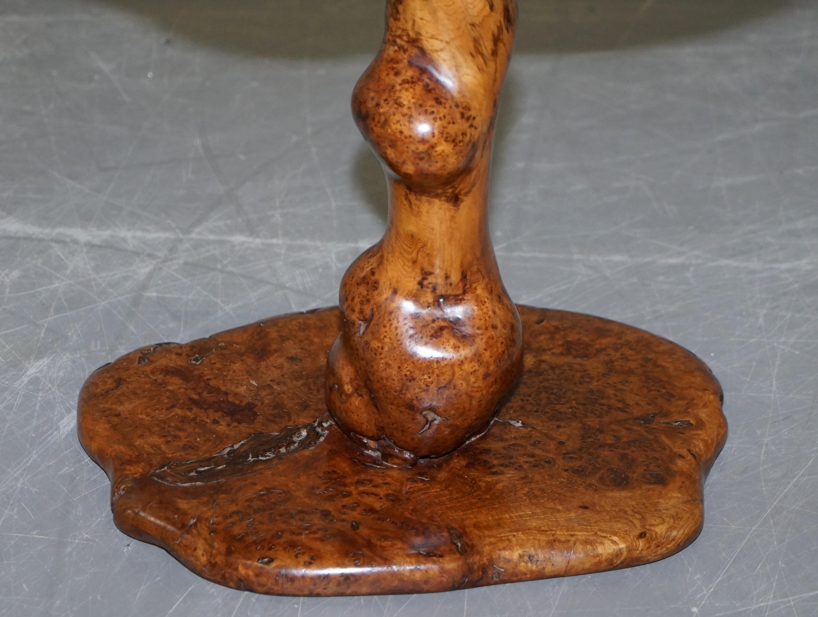 Exquisite Solid Burr Walnut Handcrafted by Nature Side End Lamp Wind Table For Sale 8