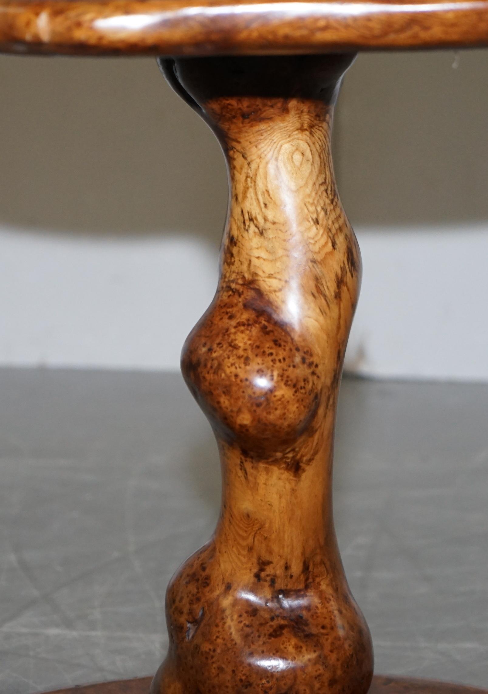 Exquisite Solid Burr Walnut Handcrafted by Nature Side End Lamp Wind Table For Sale 9