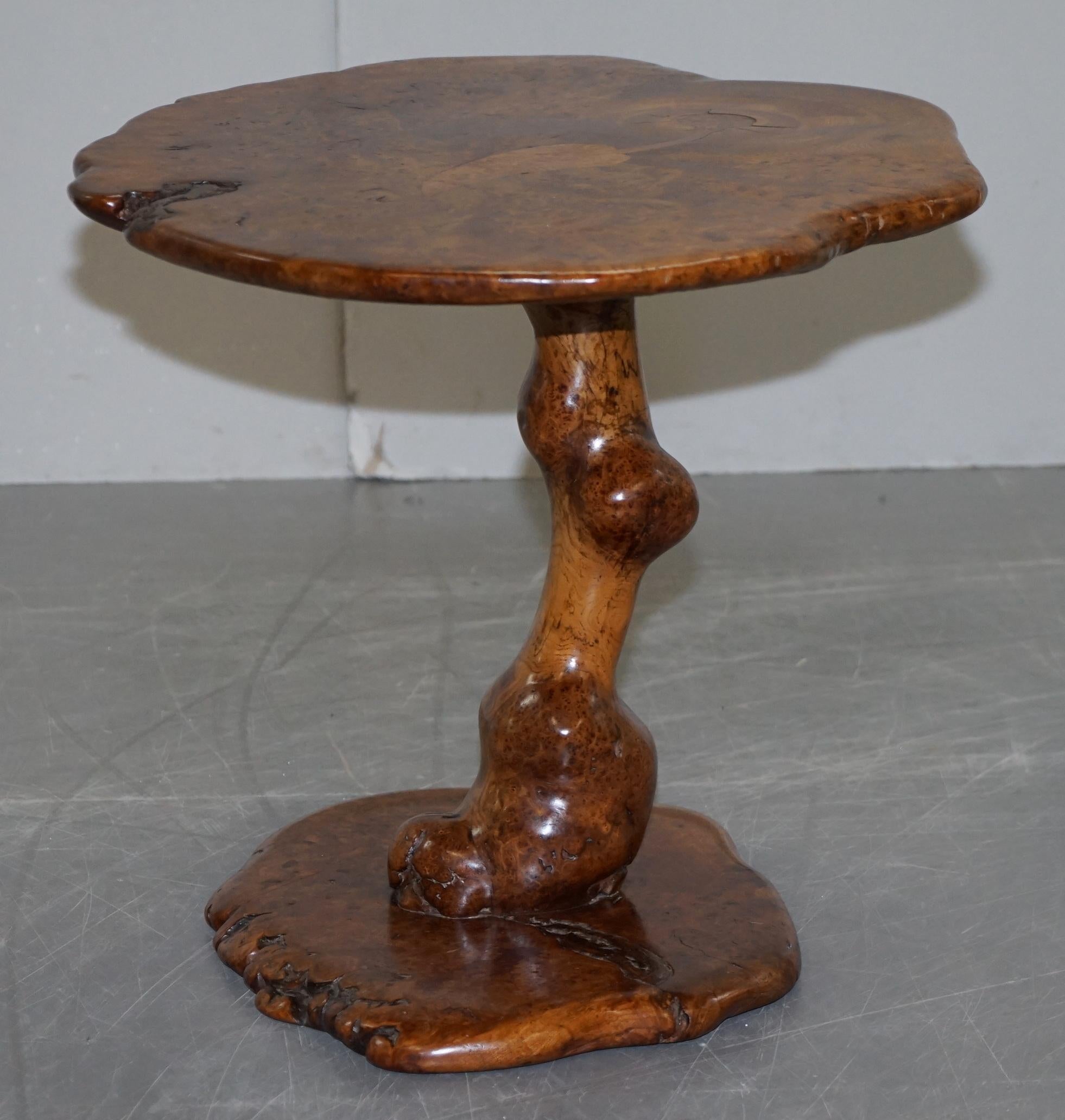 Exquisite Solid Burr Walnut Handcrafted by Nature Side End Lamp Wind Table For Sale 10
