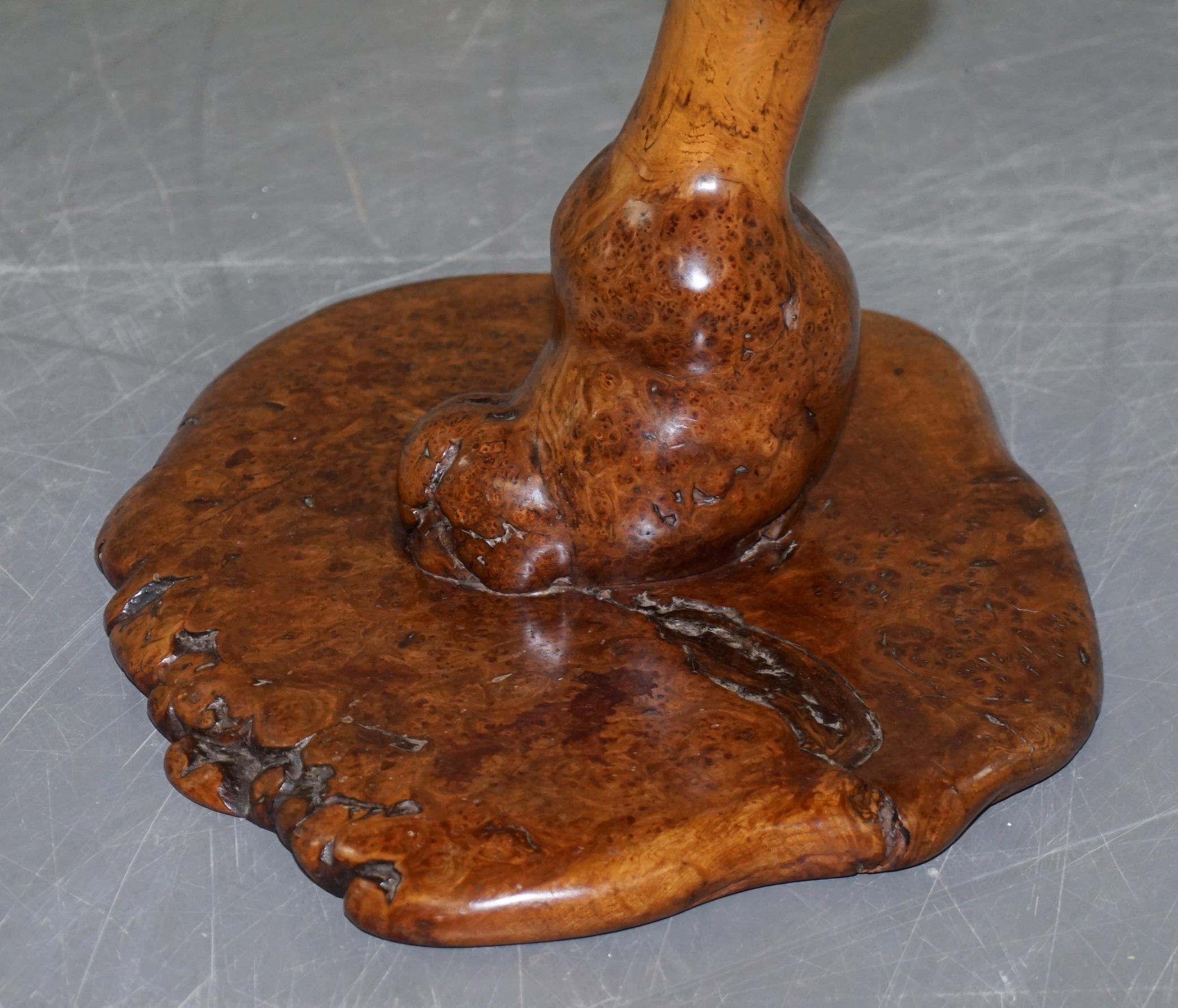 Exquisite Solid Burr Walnut Handcrafted by Nature Side End Lamp Wind Table For Sale 11