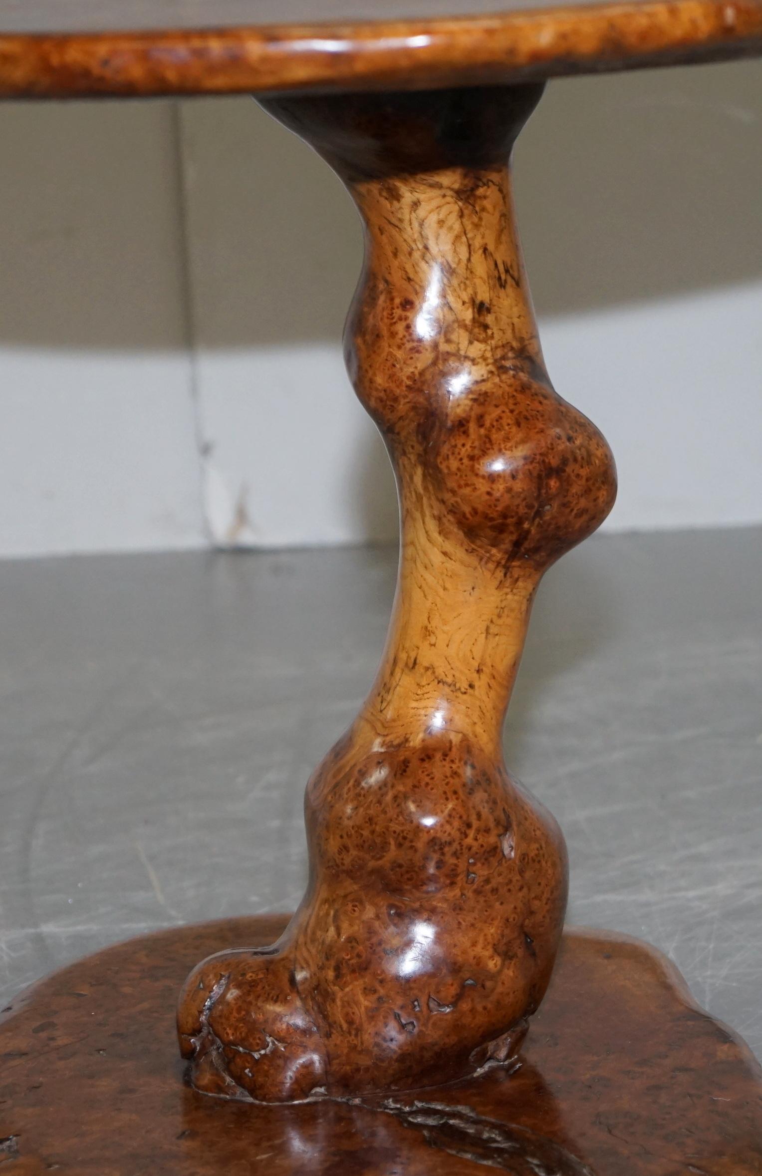 Exquisite Solid Burr Walnut Handcrafted by Nature Side End Lamp Wind Table For Sale 12