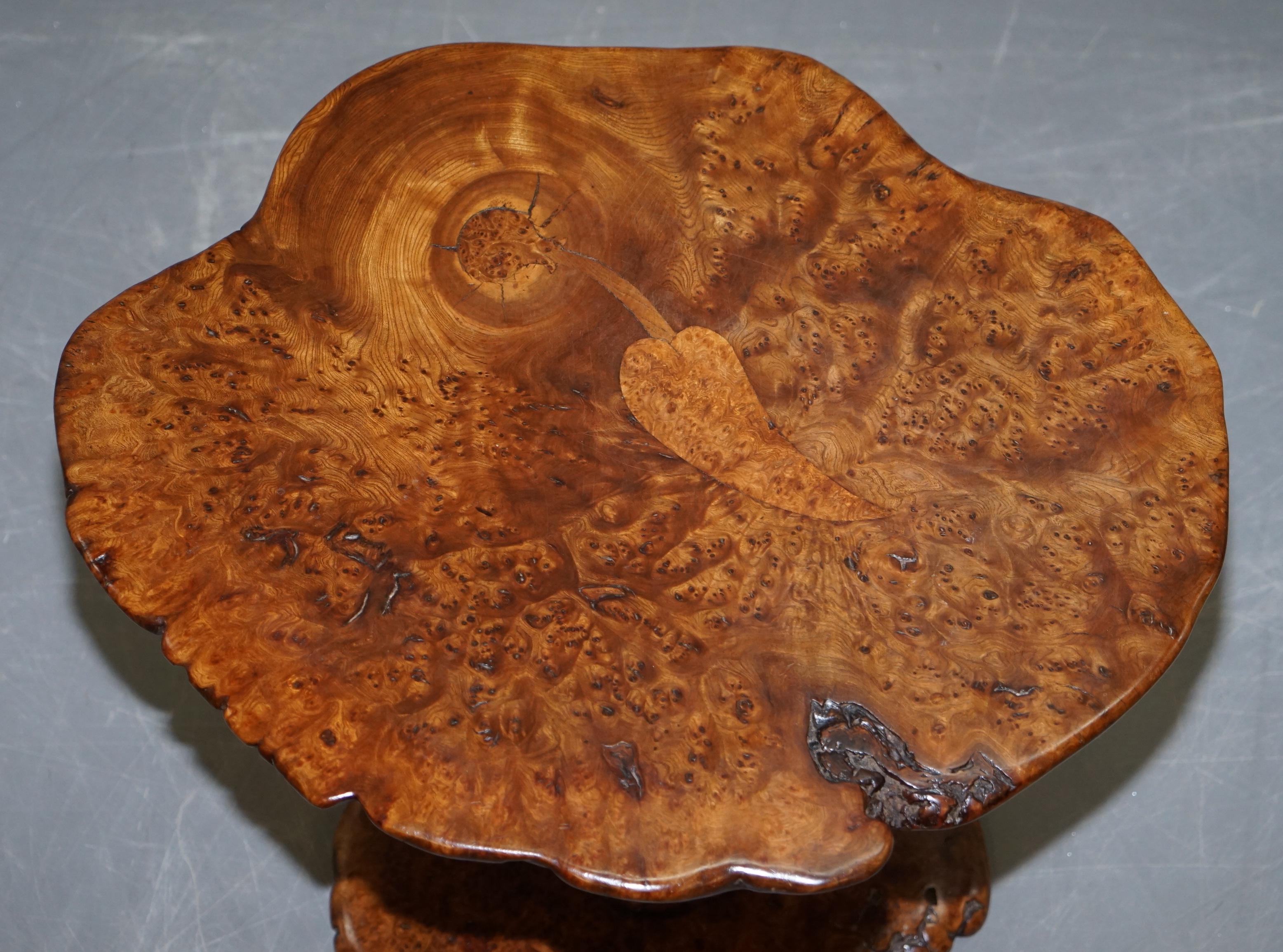 Post-Modern Exquisite Solid Burr Walnut Handcrafted by Nature Side End Lamp Wind Table For Sale