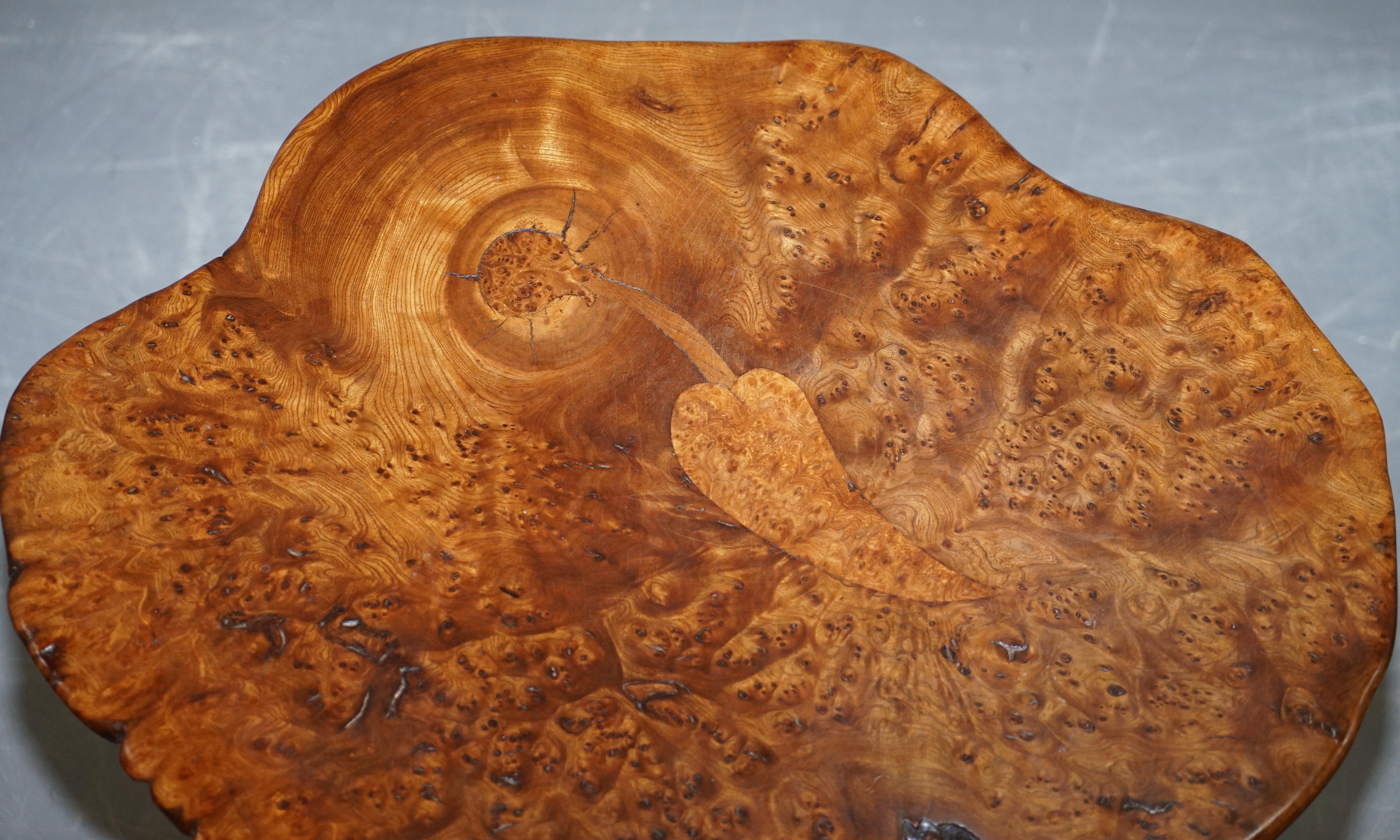 English Exquisite Solid Burr Walnut Handcrafted by Nature Side End Lamp Wind Table For Sale