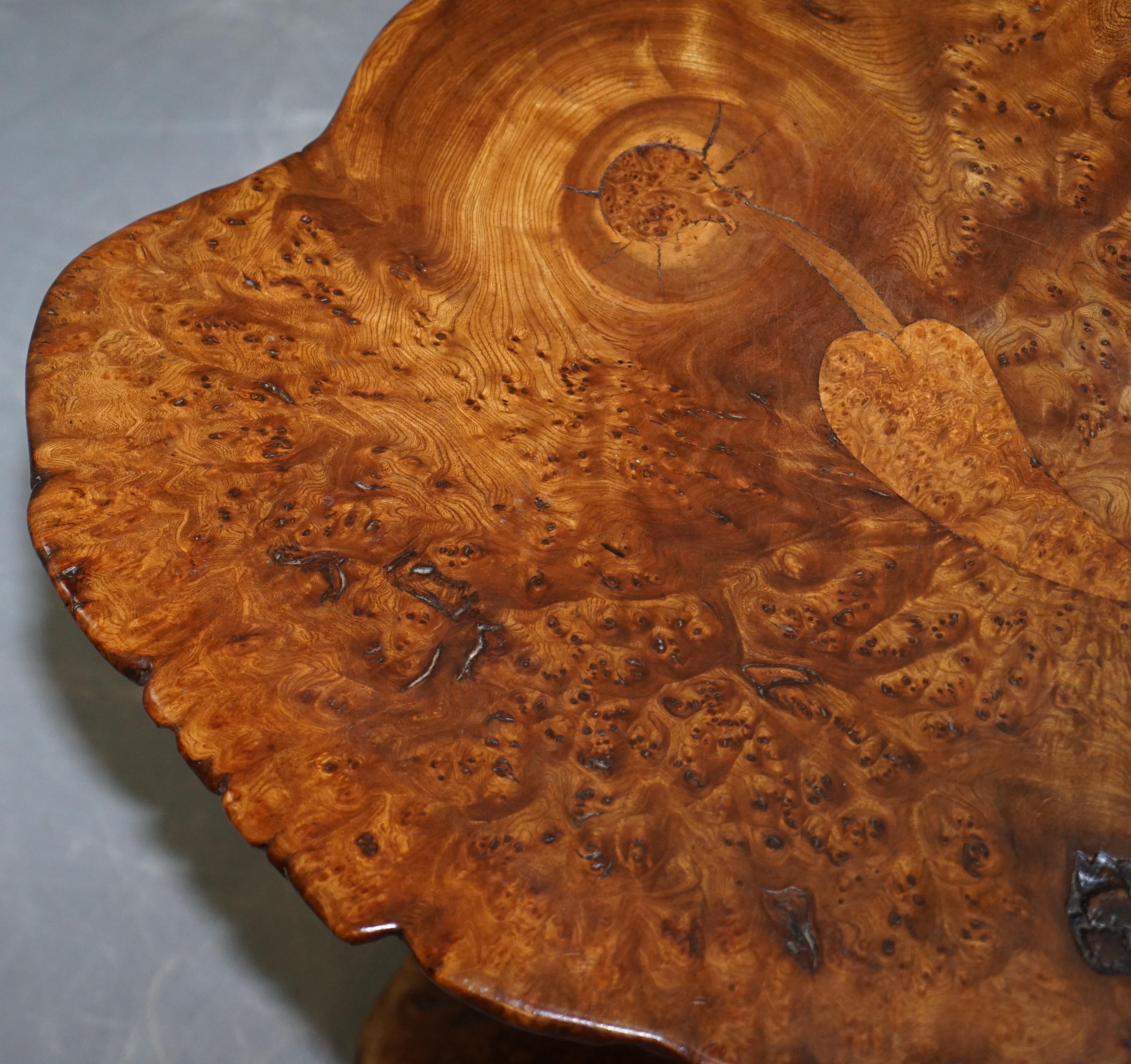 Hand-Crafted Exquisite Solid Burr Walnut Handcrafted by Nature Side End Lamp Wind Table For Sale