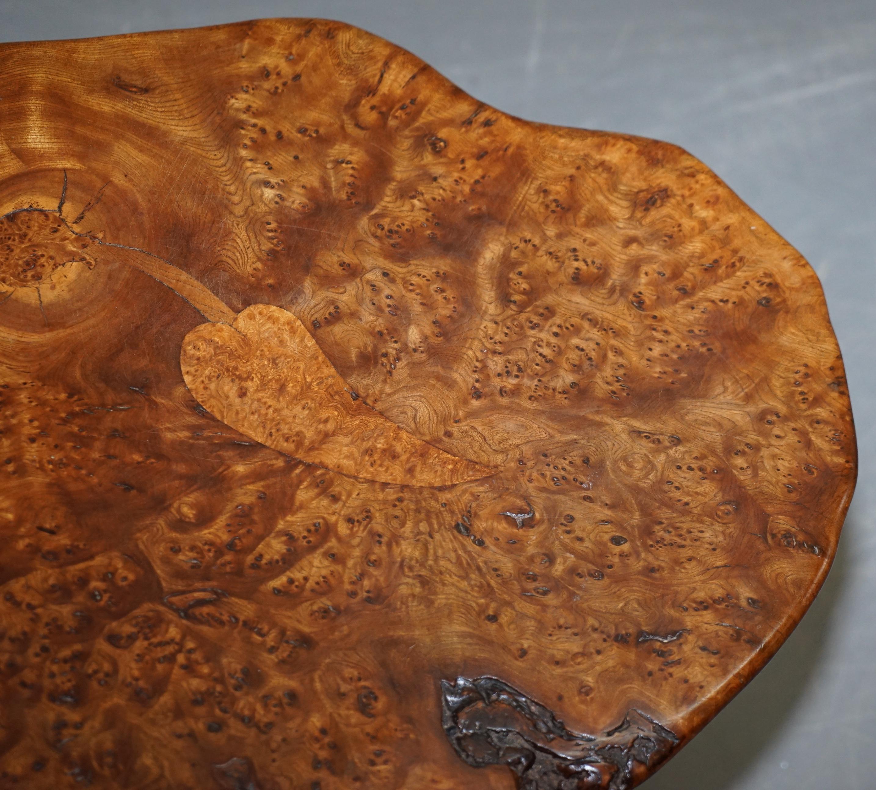 20th Century Exquisite Solid Burr Walnut Handcrafted by Nature Side End Lamp Wind Table For Sale