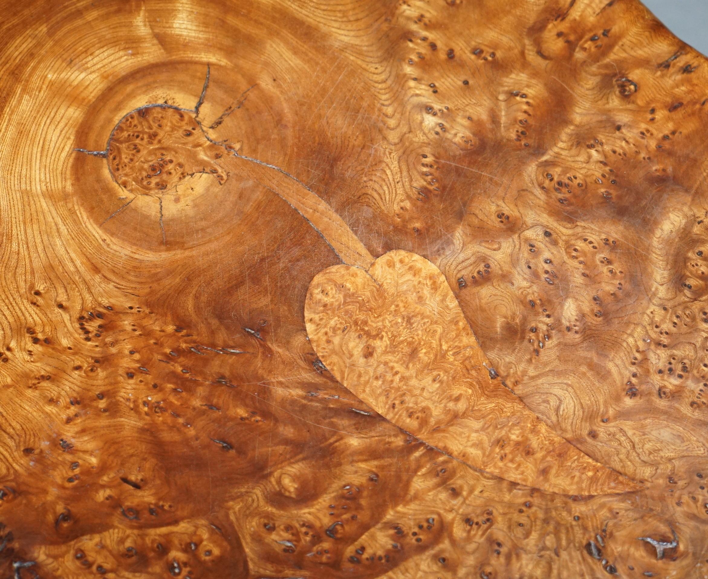 Exquisite Solid Burr Walnut Handcrafted by Nature Side End Lamp Wind Table For Sale 1
