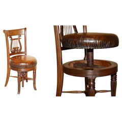 CHAISE DE musiciens antiques en cuir marron HARDWOOD SOLID exquise et amovible