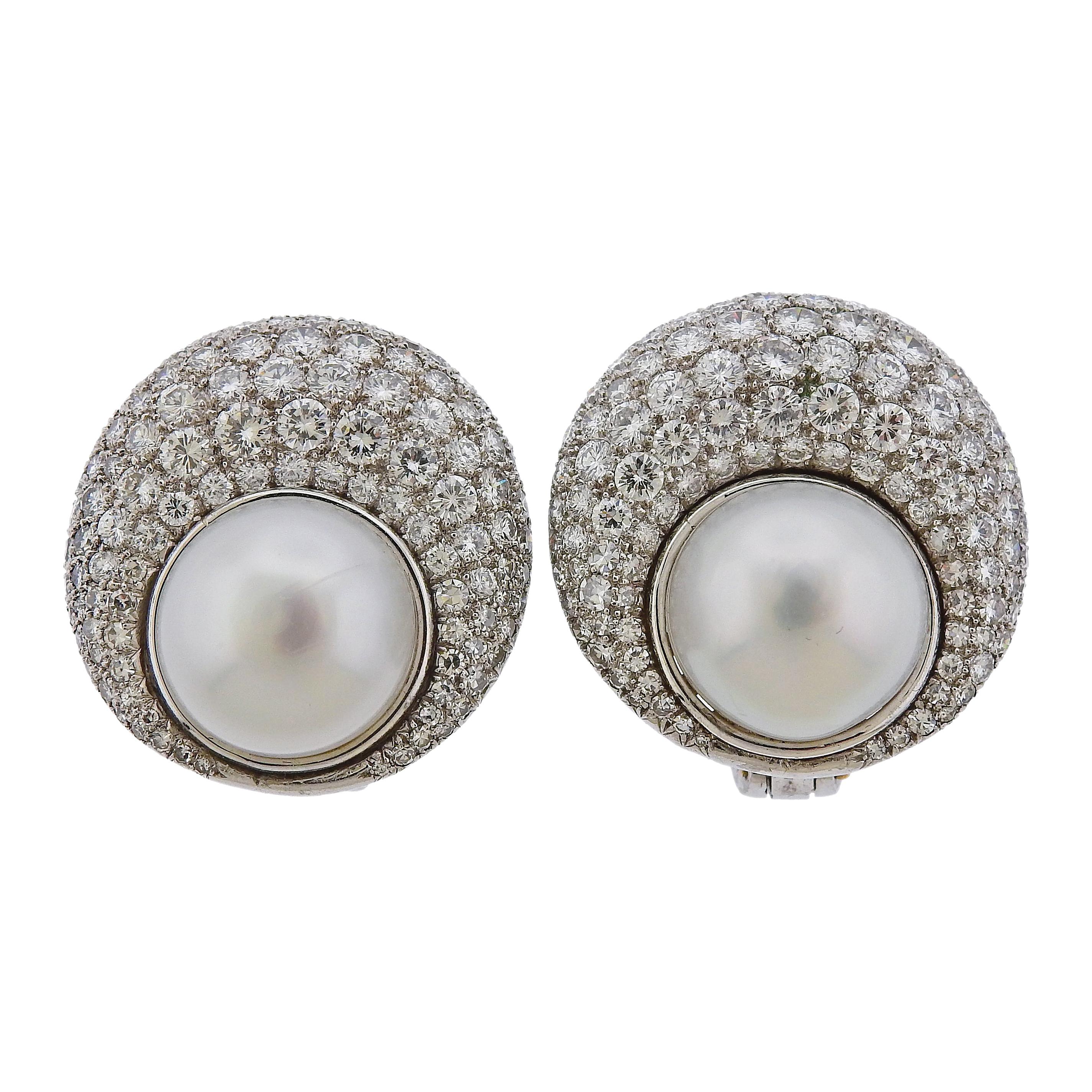 Exquisite South Sea Pearl Diamond Cocktail Platinum Earrings For Sale