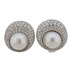 Exquisite South Sea Pearl Diamond Cocktail Platinum Earrings