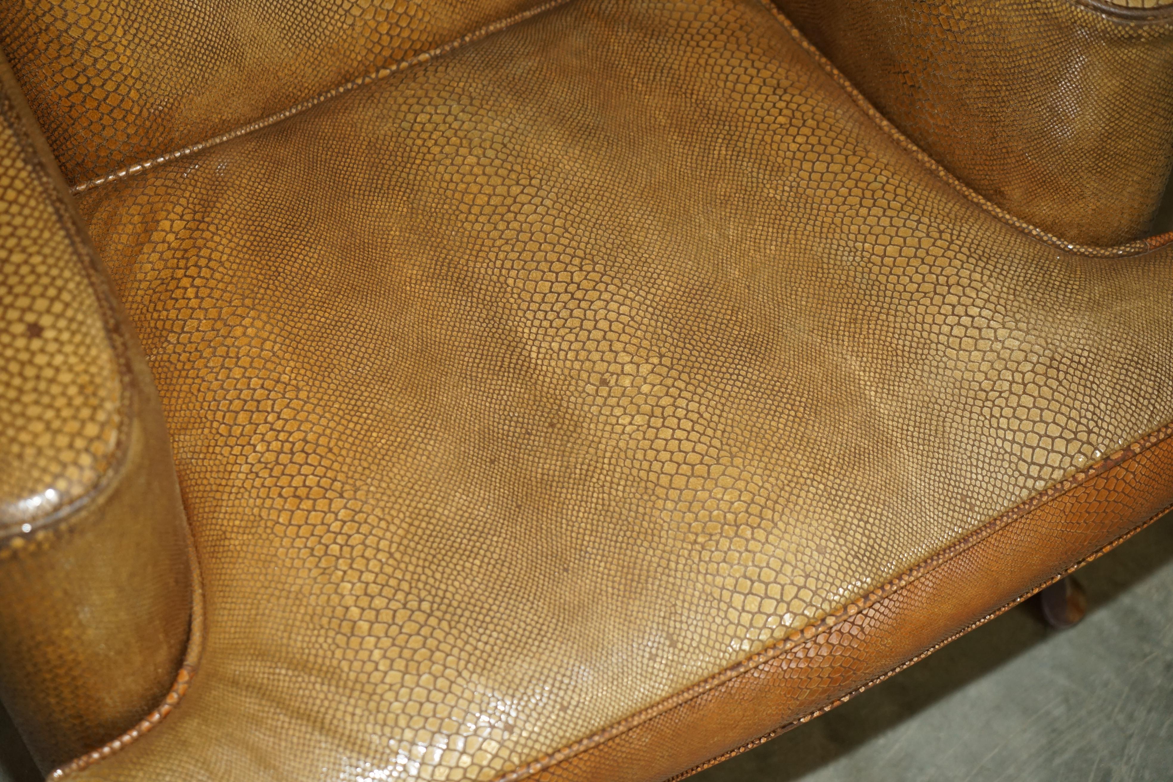 20th Century EXQUISITE SPANISH WiNGBACK ARMCHAIR WITH ALLIGATOR CROCODILE LEATHER UPHOLSTERY For Sale