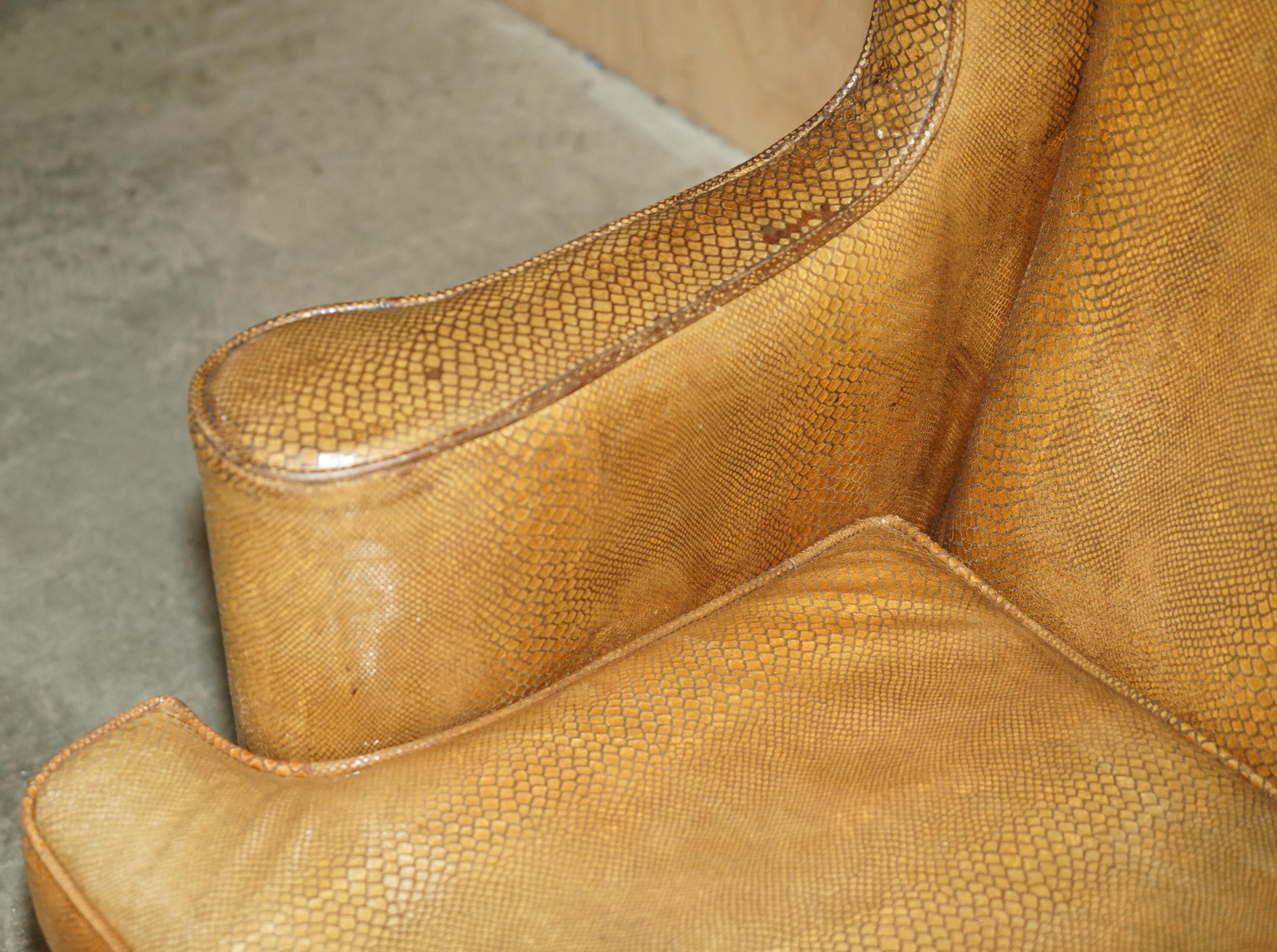 Leather EXQUISITE SPANISH WiNGBACK ARMCHAIR WITH ALLIGATOR CROCODILE LEATHER UPHOLSTERY For Sale