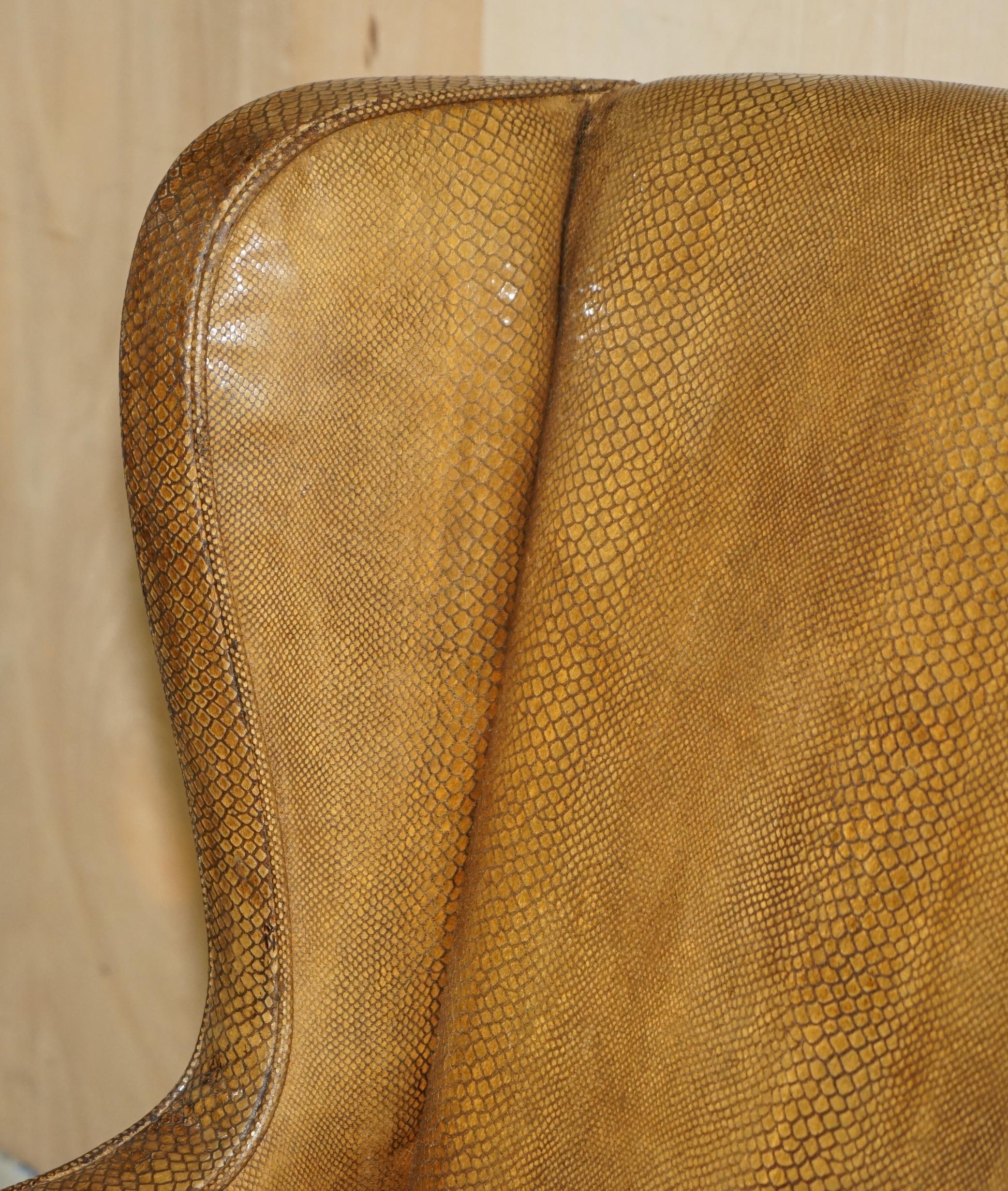 EXQUISITE SPANISH WiNGBACK ARMCHAIR WITH ALLIGATOR CROCODILE LEATHER UPHOLSTERY For Sale 1