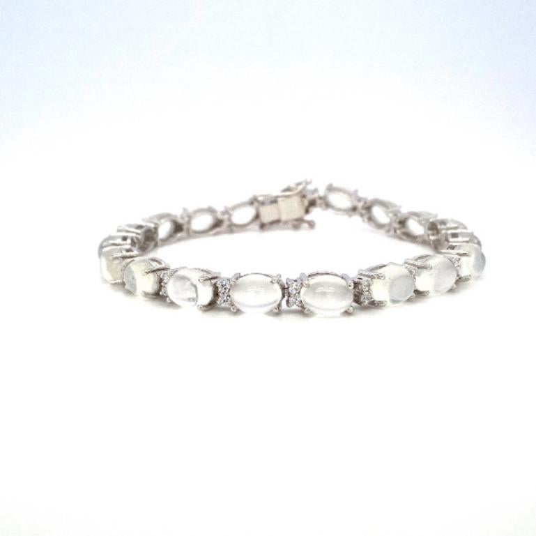 Exquisite Sterling Silver Rainbow Moonstone and Zircon Tennis Bracelet for Women In New Condition For Sale In Houston, TX