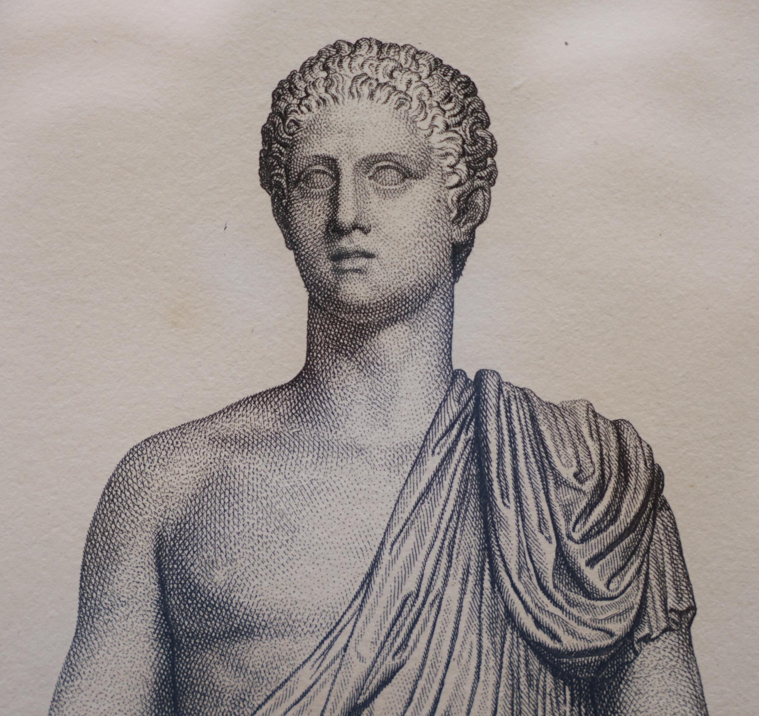 Hand-Crafted Exquisite Suite of Four 1800 Bouillon Copper Plate Engraved Roman Statue Prints For Sale