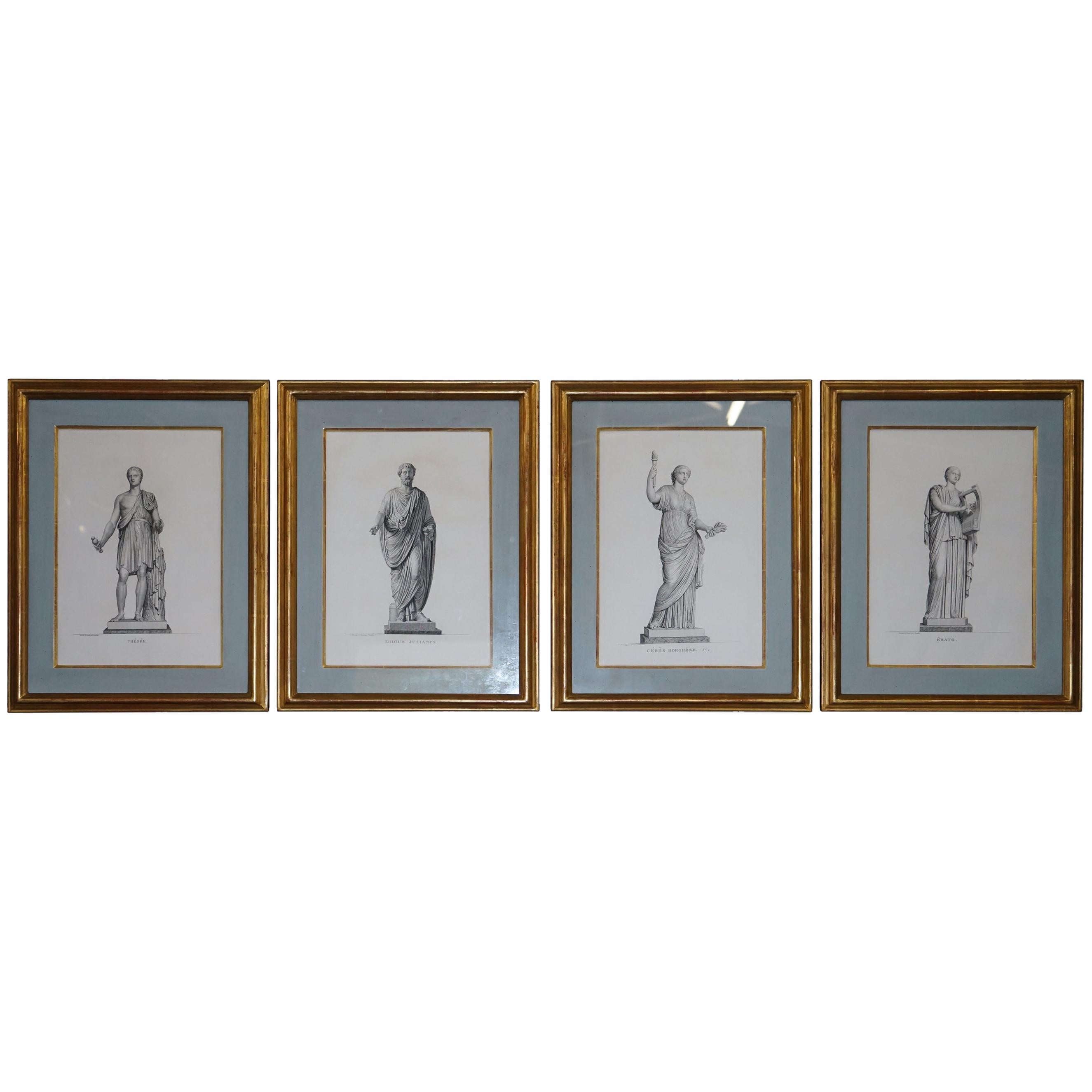 Magnifique ensemble de quatre estampes de statues romaines gravées en cuivre Bouillon de 1800