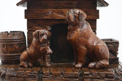 Rare Swiss Black Forest 19th century Humidor / Tobacco box Saint Bernard dogs