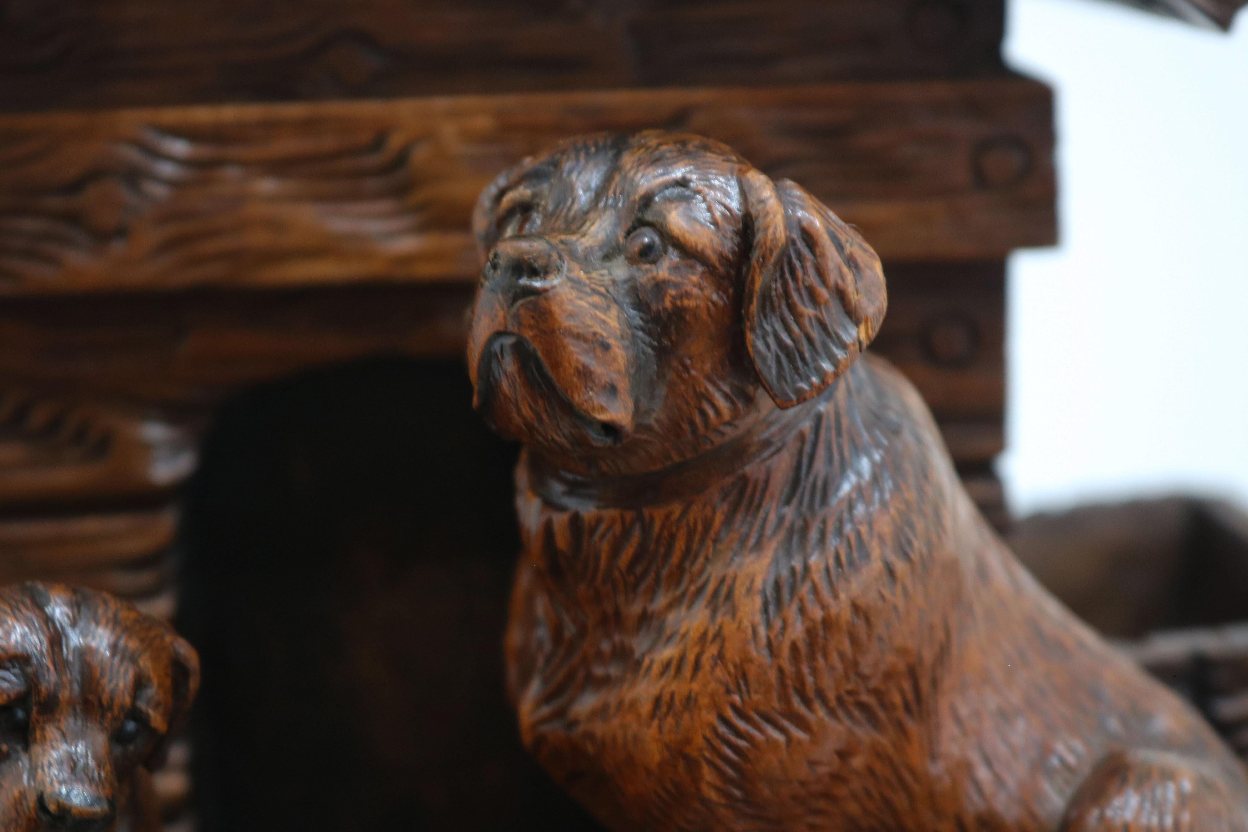 Intagliato a mano Raro Humidor / Tabacchiera Black Forest del XIX secolo con cani San Bernardo in vendita