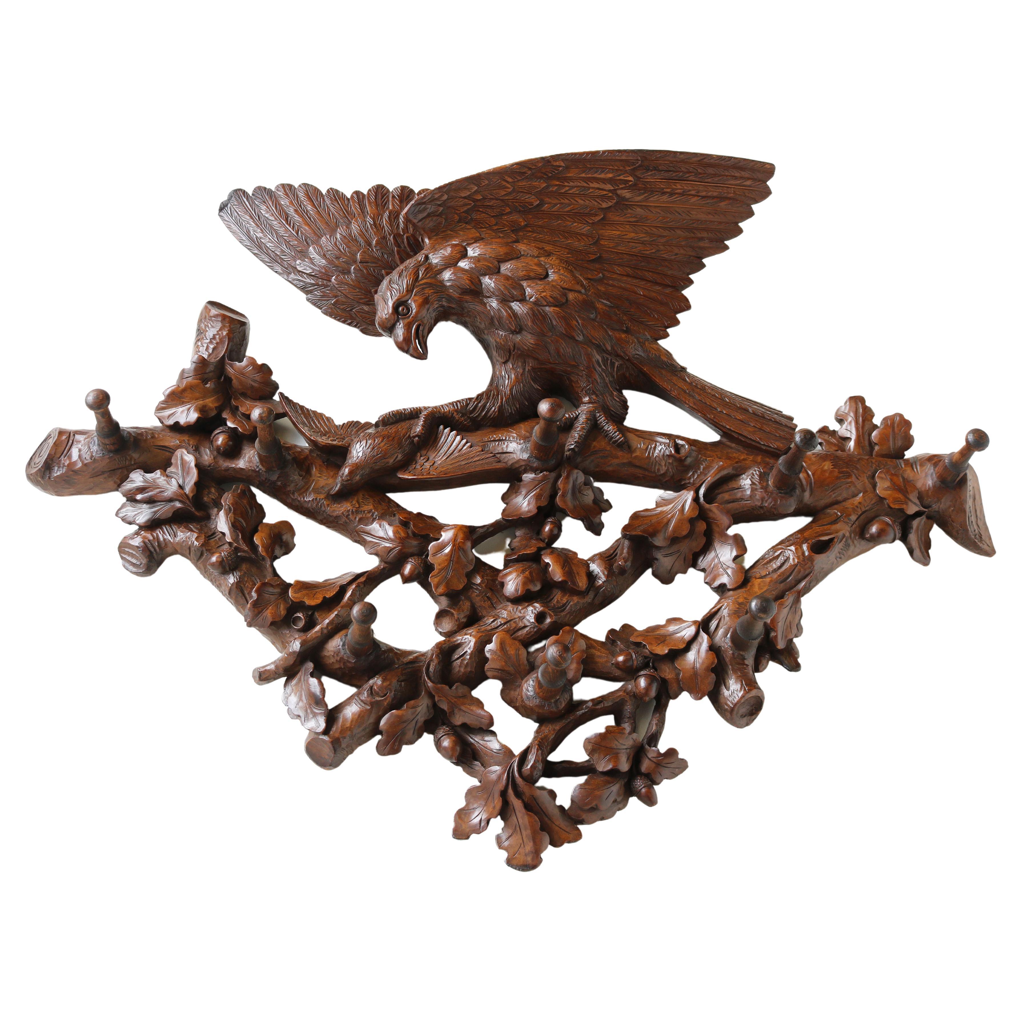 Exquisite Swiss Black Forest ''Eagle'' 19th Century Coat Rack / Hat Rack Walnut For Sale