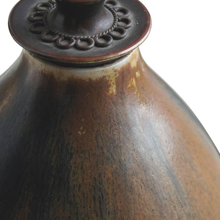 Arts and Crafts Table Lamp with Cognac-Charcoal Glazing by Patrick Nordström For Sale