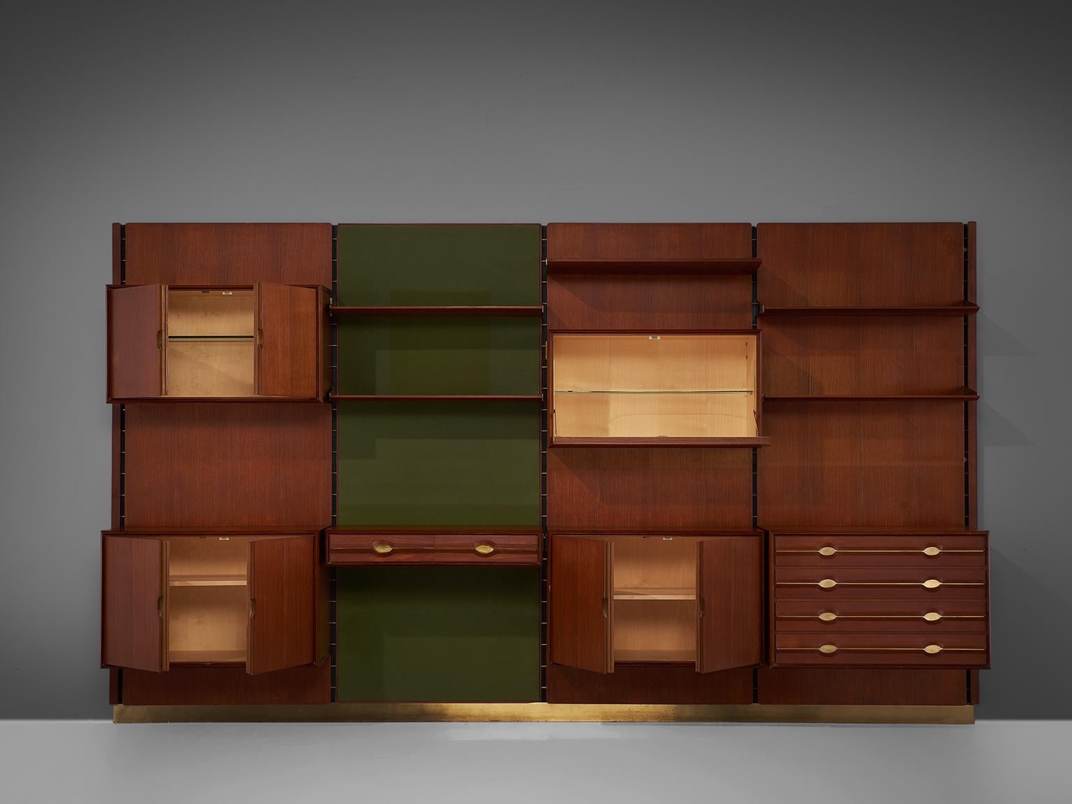 Mid-Century Modern Exquisite Teak and Brass Wall Unit by Cantú