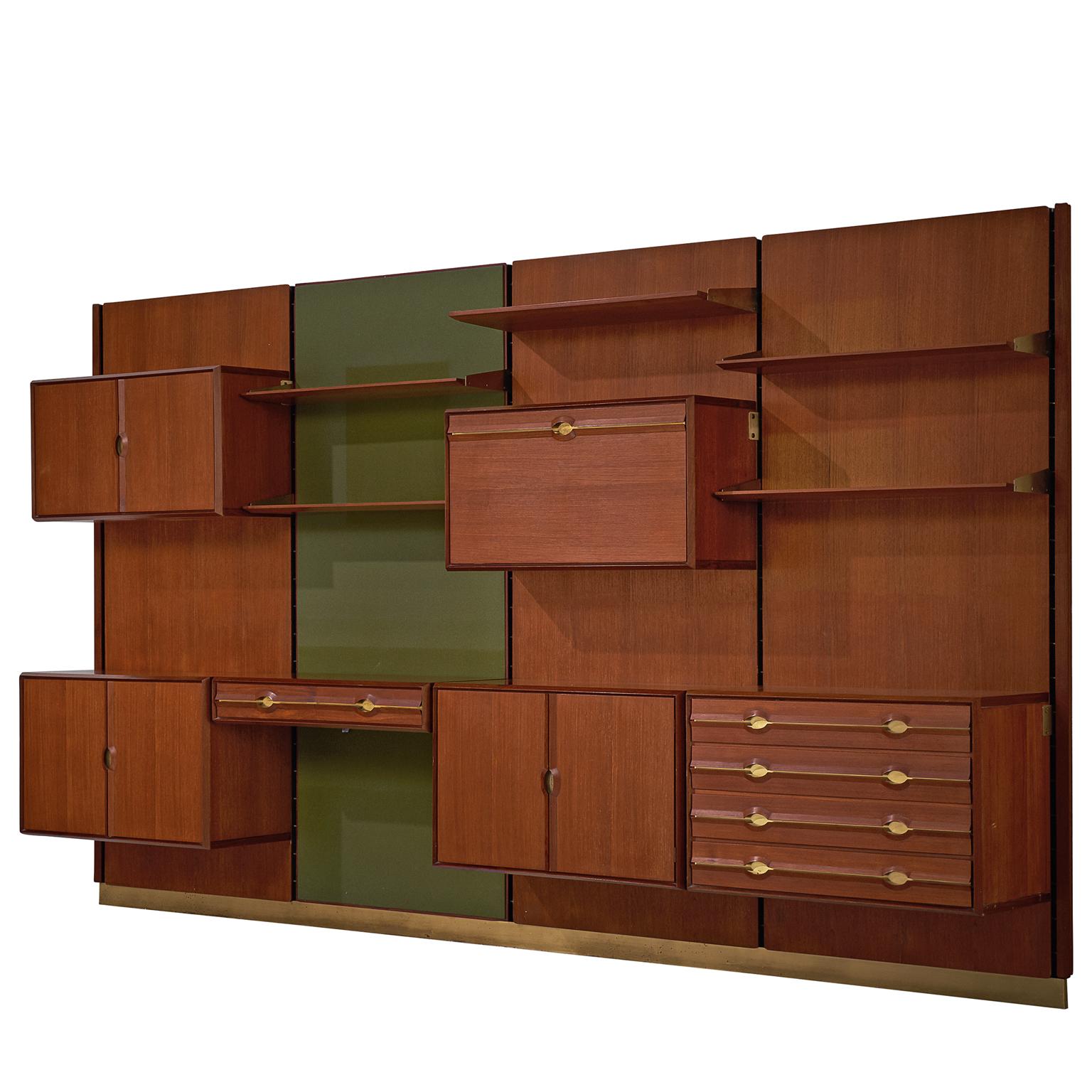 Exquisite Teak and Brass Wall Unit by Cantú