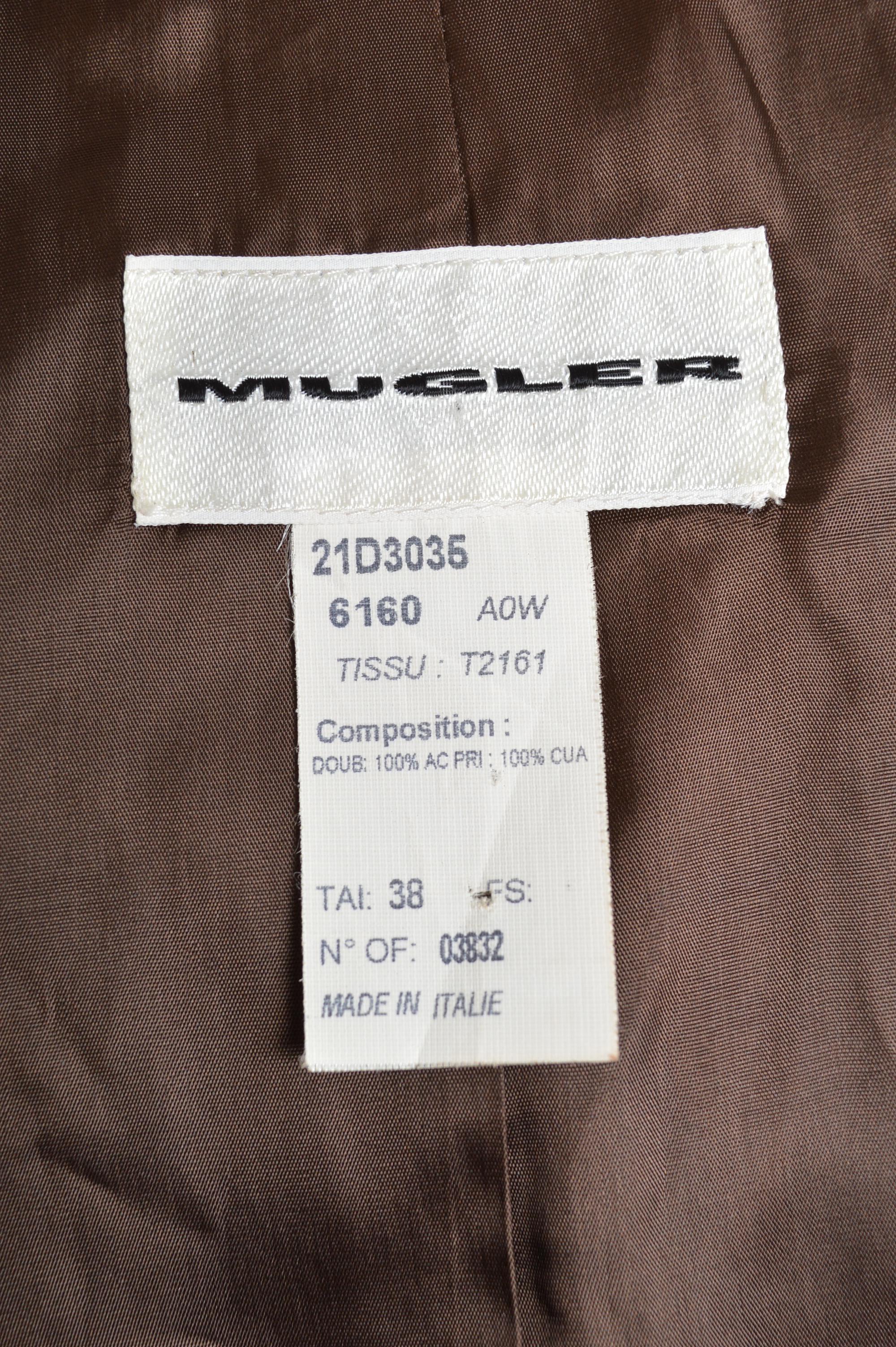 Exquisite THIERRY MUGLER c.2000 Lamb Skin Leather Ebony Brown Wasp Waist Jacket For Sale 13