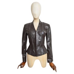 Exquisita chaqueta con cintura de avispa THIERRY MUGLER c.2000 Piel de cordero Ébano Marrón