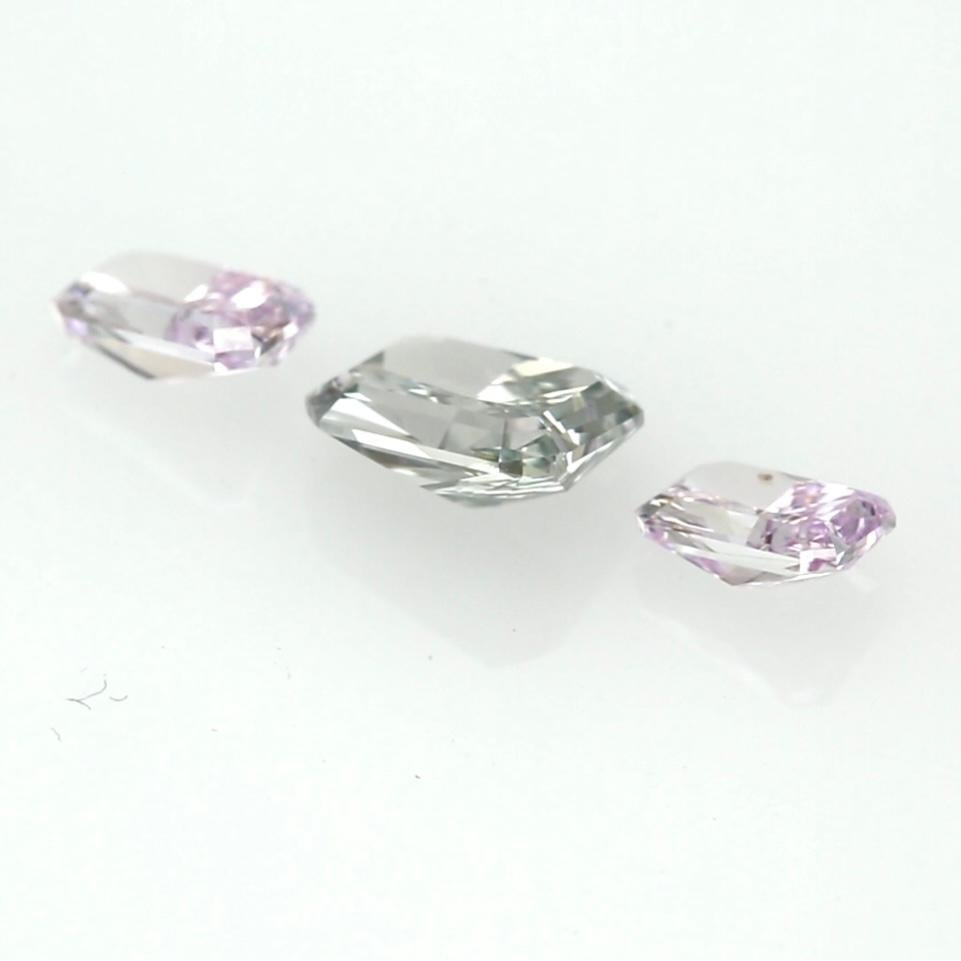 Exquisite Three-Stone Set Featuring Fancy Blue-Gray & Pinkish Purple Diamonds • For Sale 4